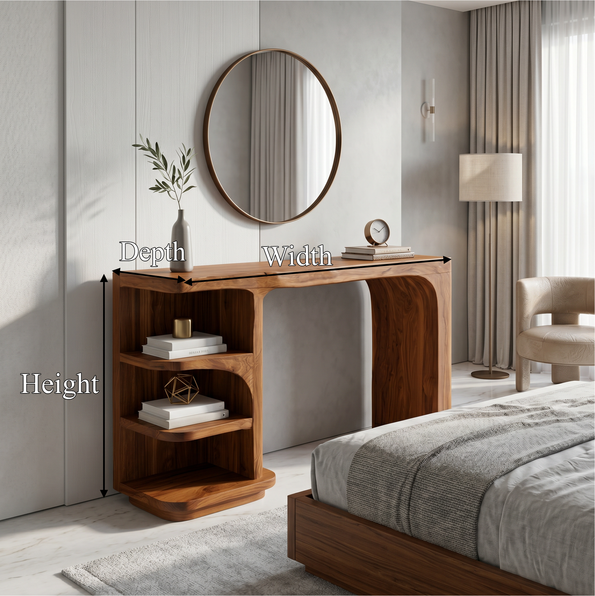 Contemporary Dressing Table With Waterfall Wood Structure For Bedroom SINLSABDT092