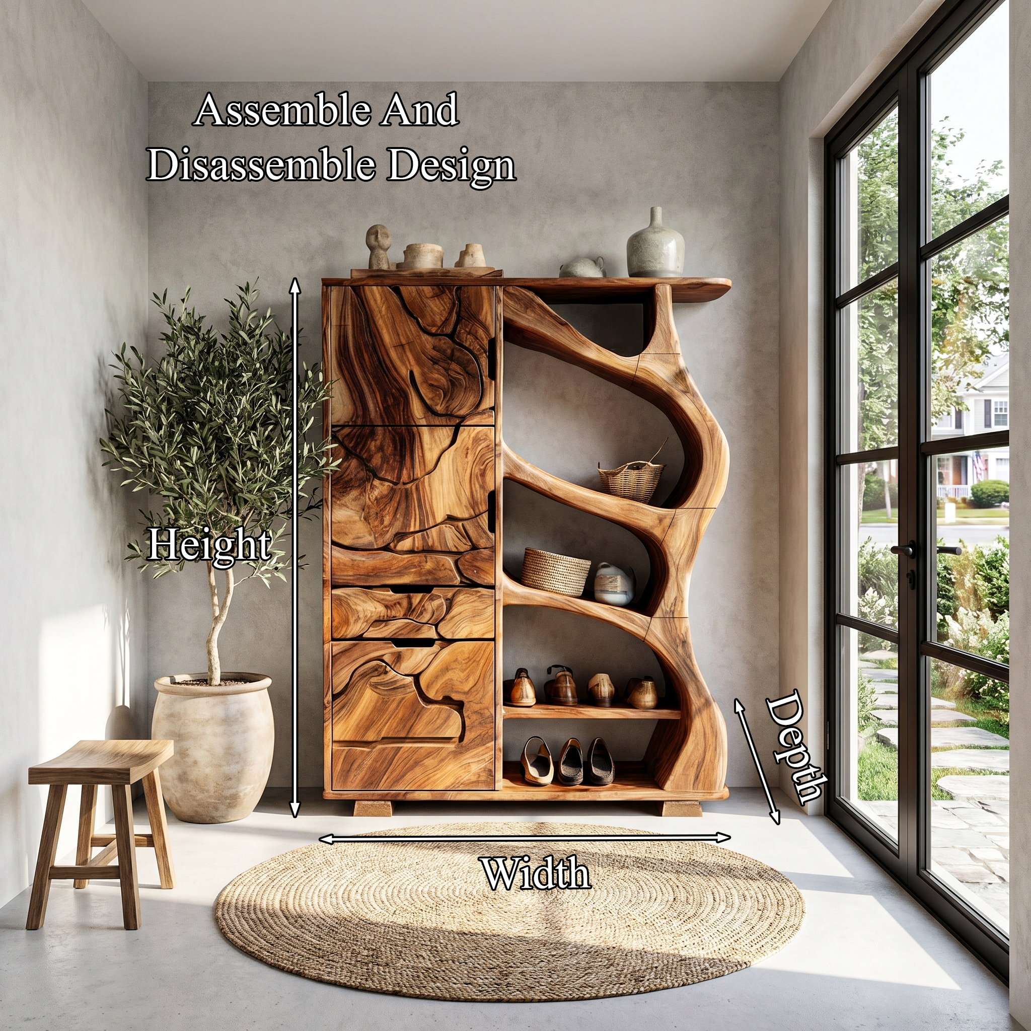 Nature Inspired Entryway Cabinet Organic Storage Design SINLHASC534