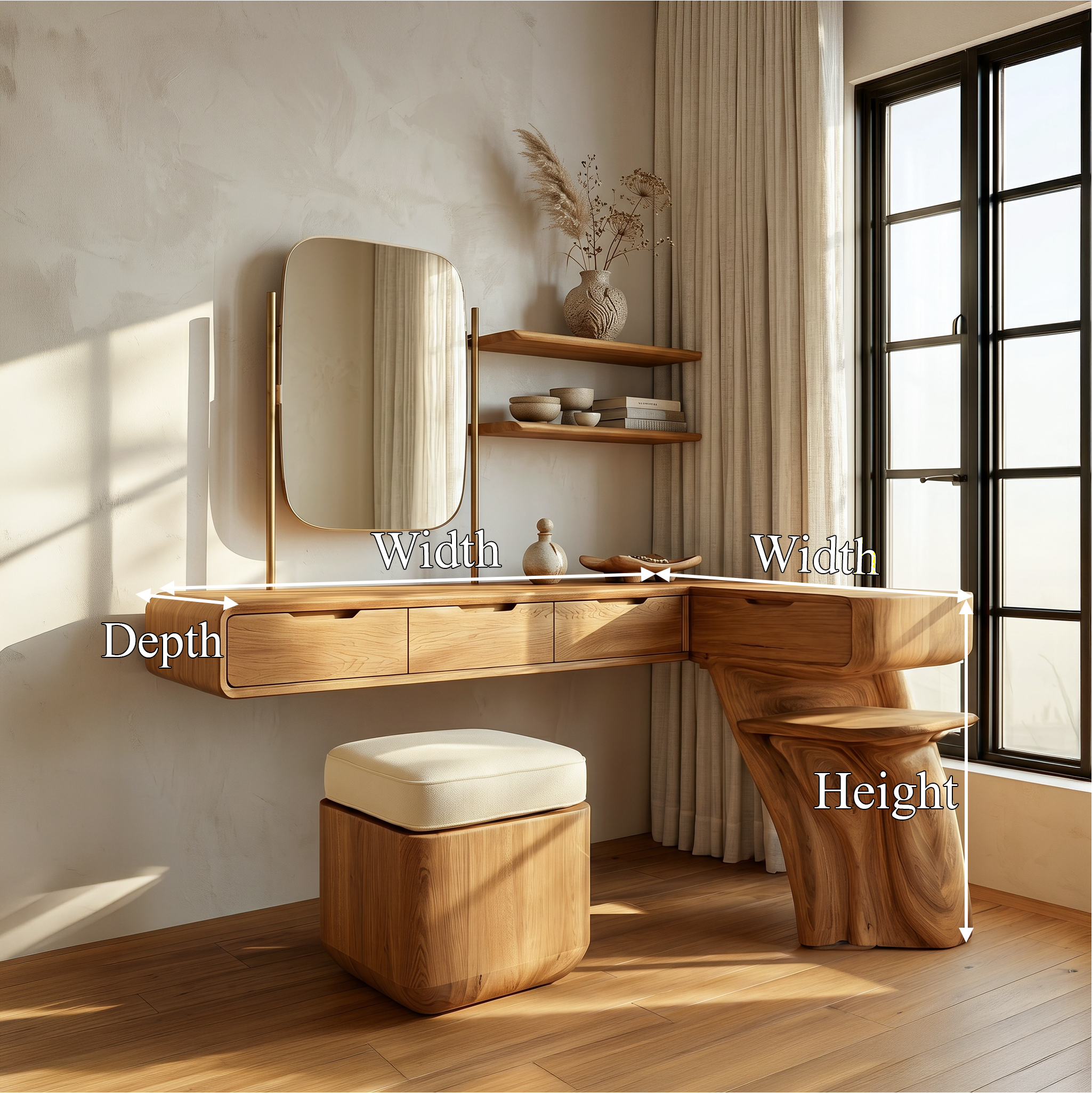 Nature Inspired Dressing Table With Sculptural Wood Design For Bedroom SINLSABDT085