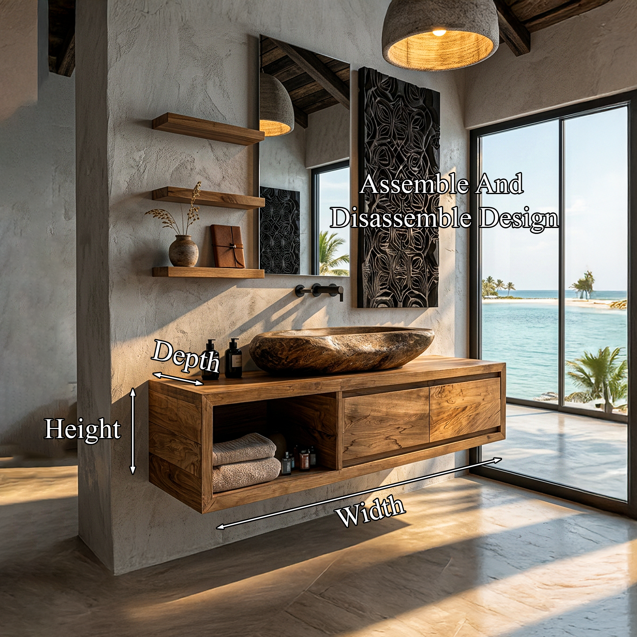 Organic Modern Floating Bathroom Vanity With Open Storage SINLHABRV314