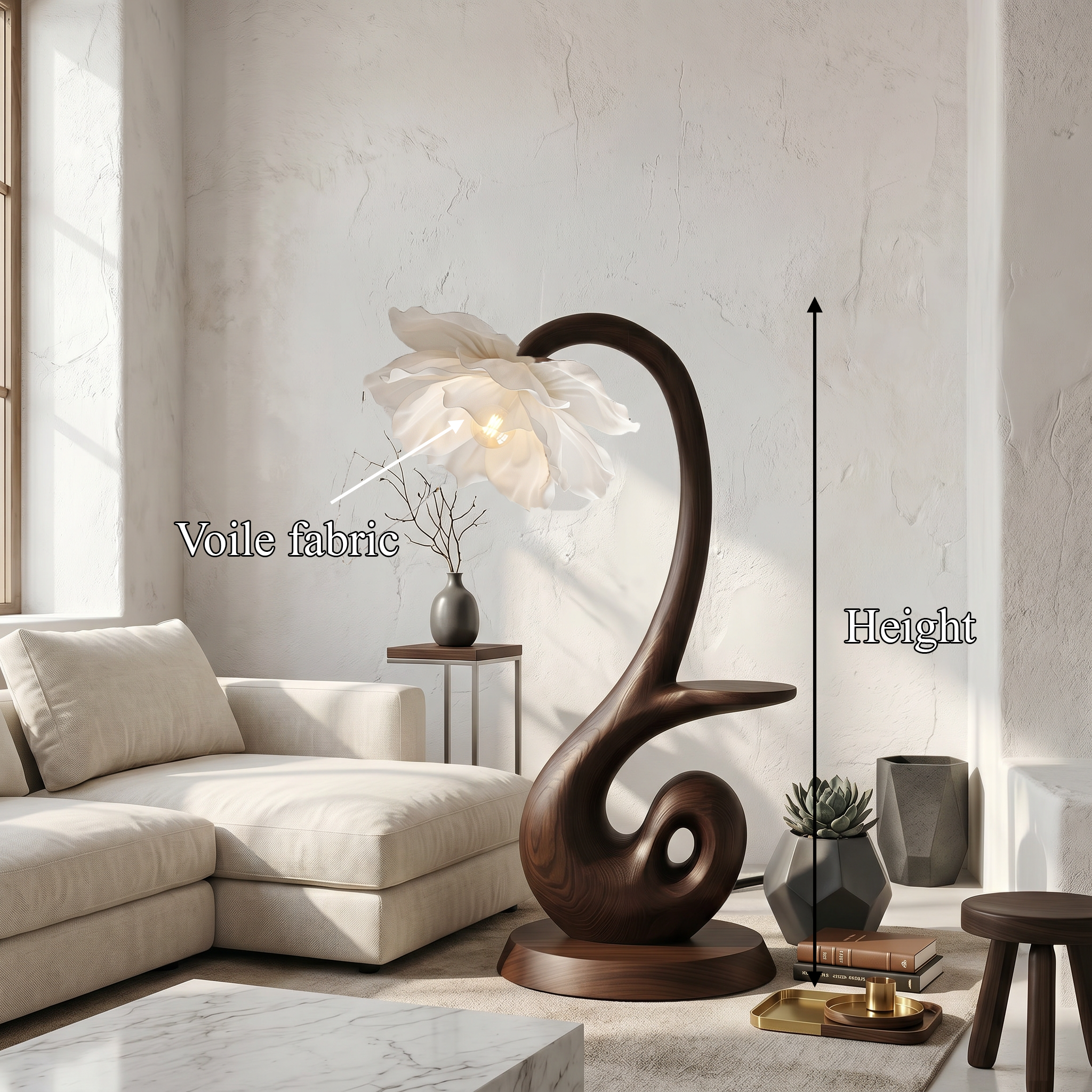 Nature Inspired Floor Lamp With Blooming Flower Shade And Display Shelf For Reading Nook SINLSAFLP126