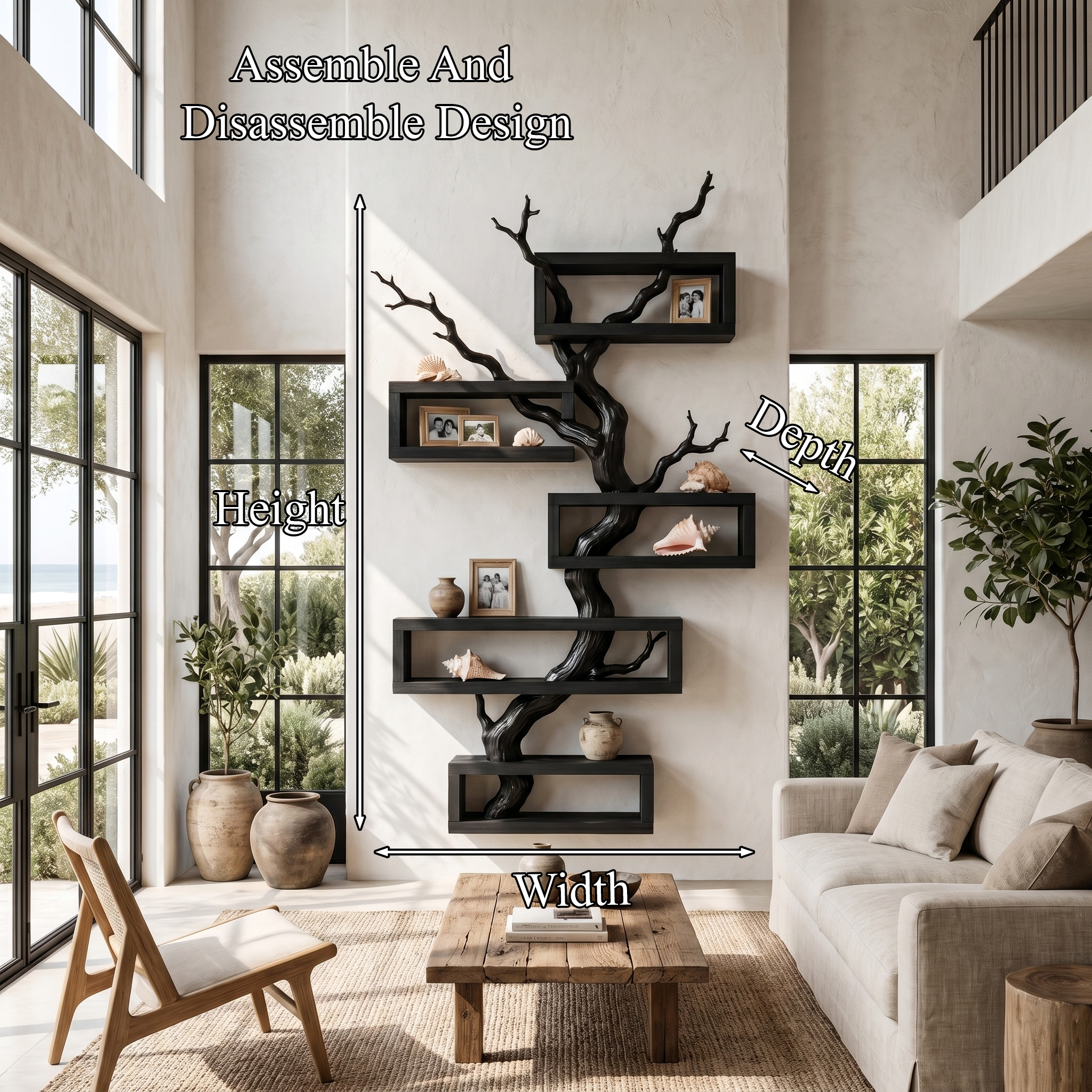 Modern Tree Branch Display Shelf With Floating Shelves For Home SINLHAFL559