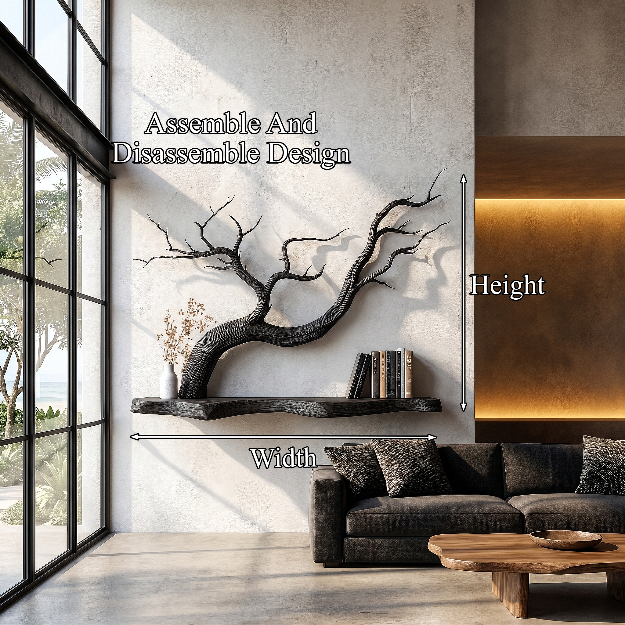 Handcrafted Floating Shelf With Sculptural Tree Branch Form For Living Room SINLHAFL562