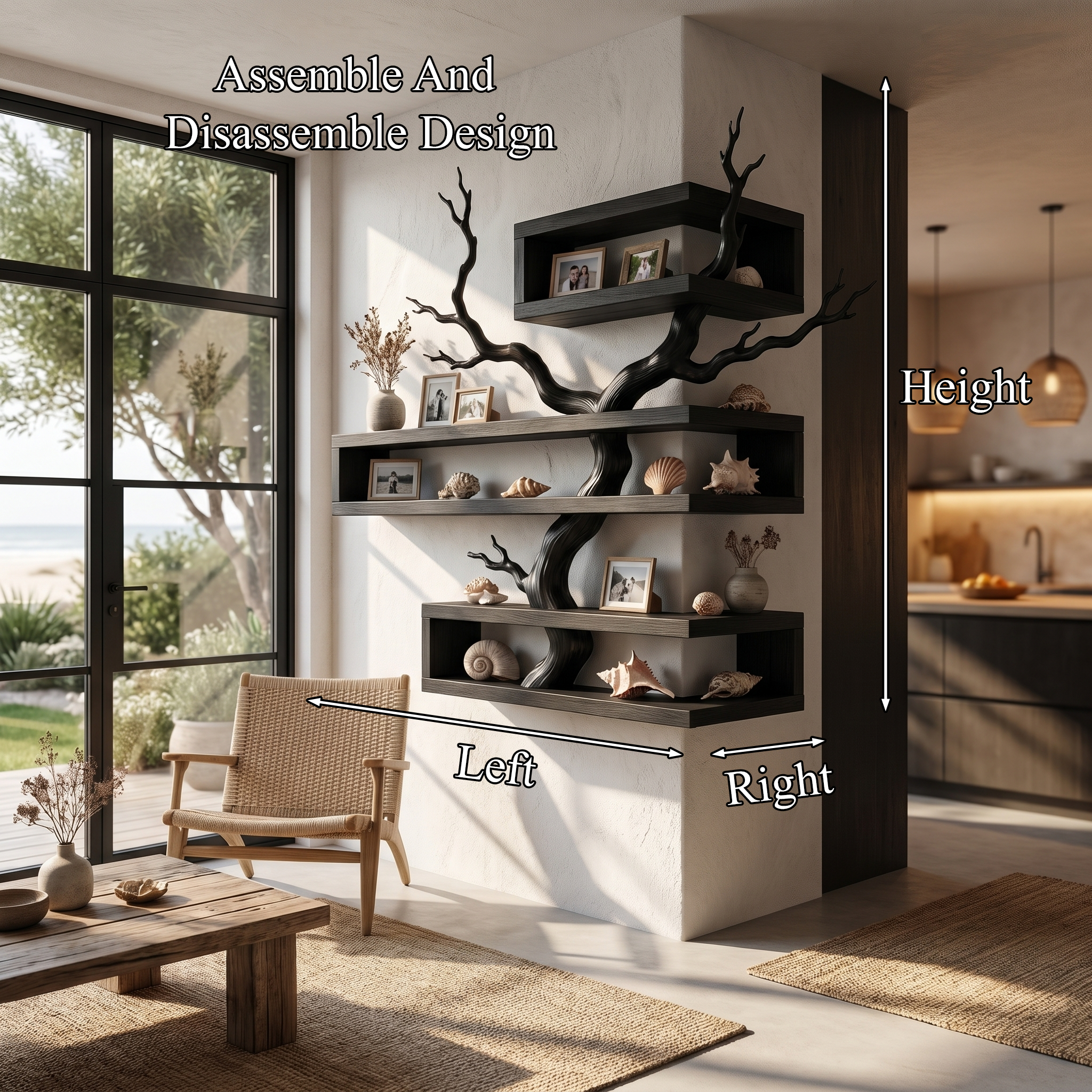 Rustic Corner Floating Shelf With Artistic Branch Shelves For Living Room SINLHAFL560