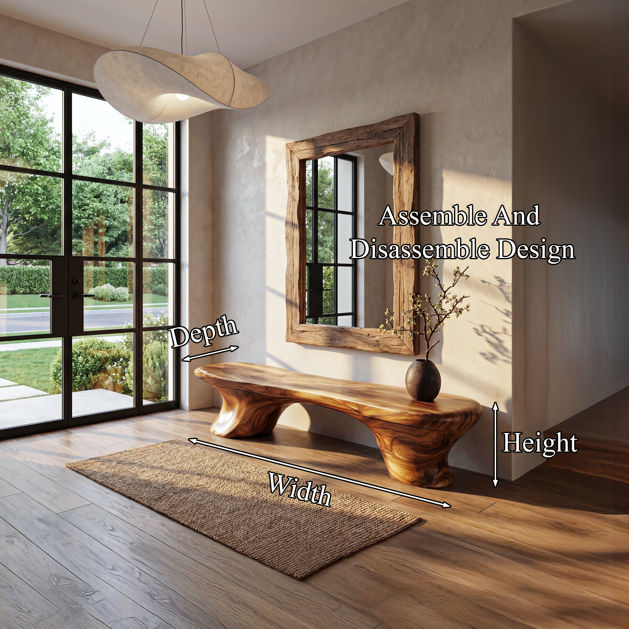 Organic Bench Natural Wood Accent Seating For Home SINLHARS129