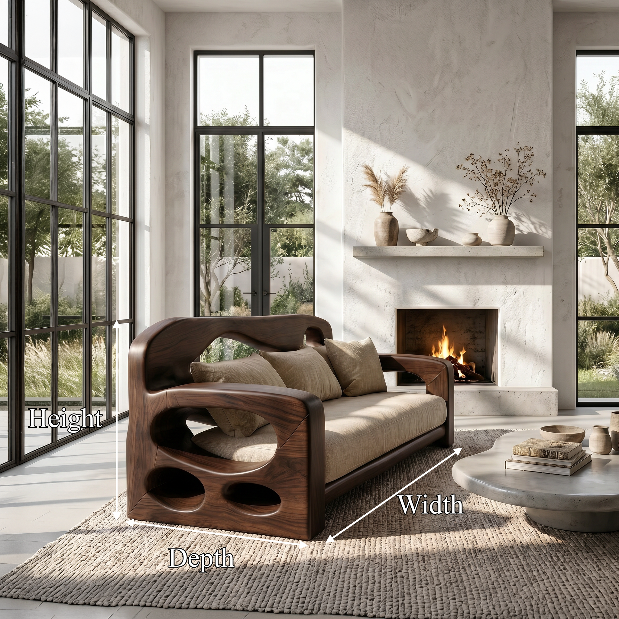 Modern Sofa Frame With Sculptural Solid Wood Armrests For Living Room SINLSASF029