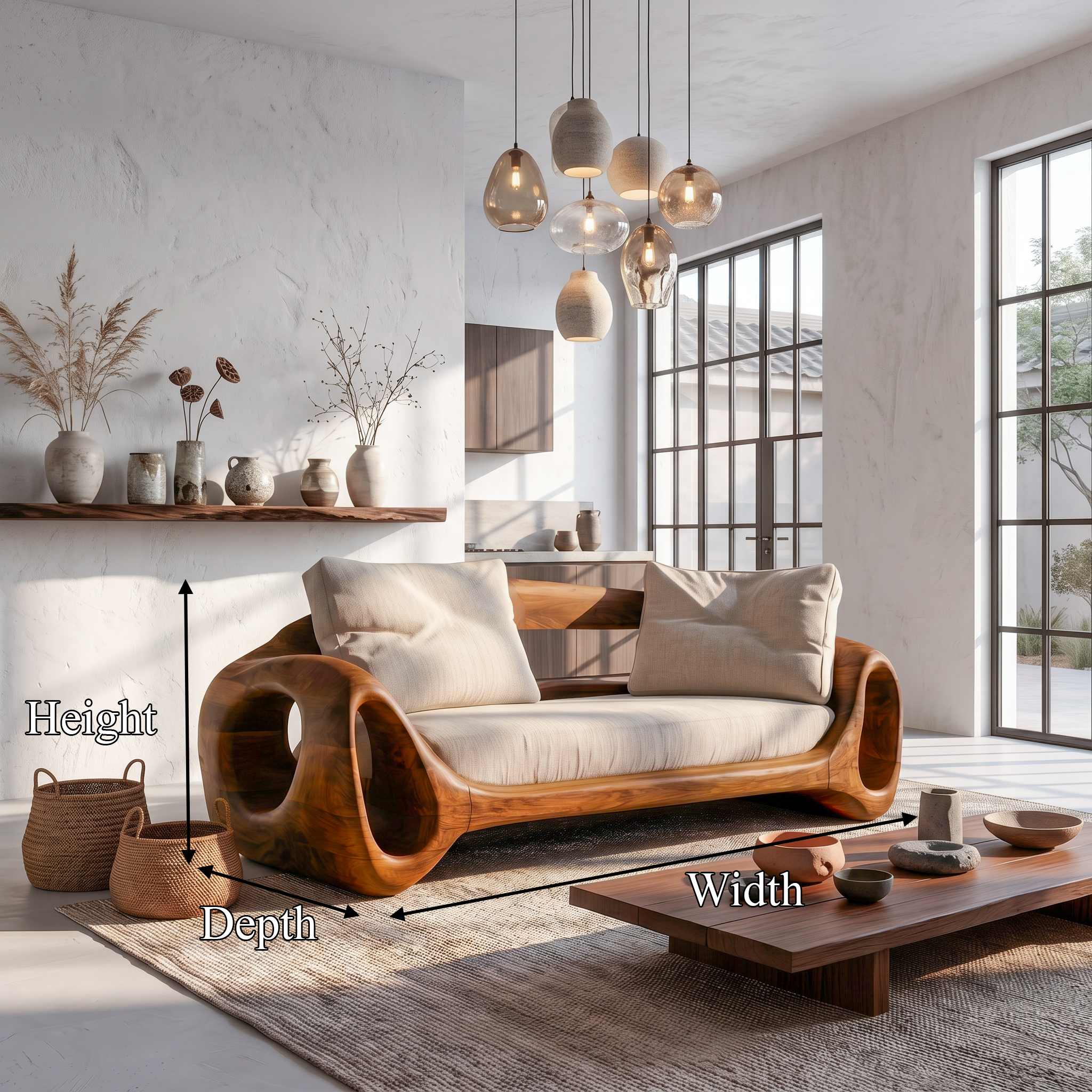 Organic Sofa Frame With Sculptural Circular Armrests For Living Room SINLSASF030