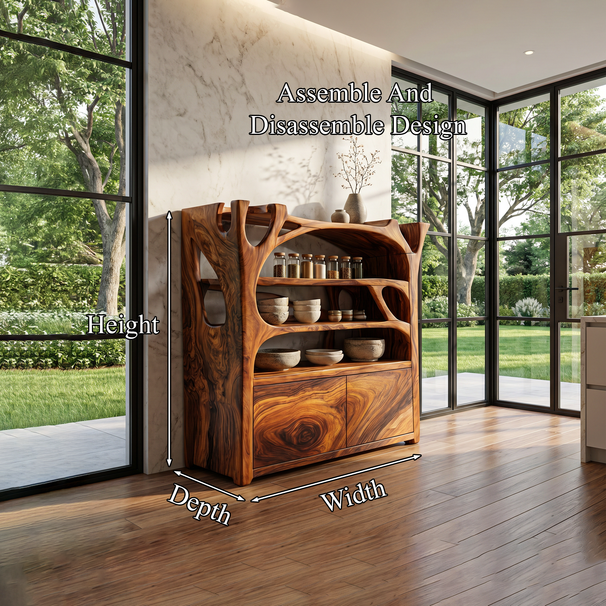 Handcrafted Shoe Cabinet Sculptural Wood Design For Entryway SINLHASC533