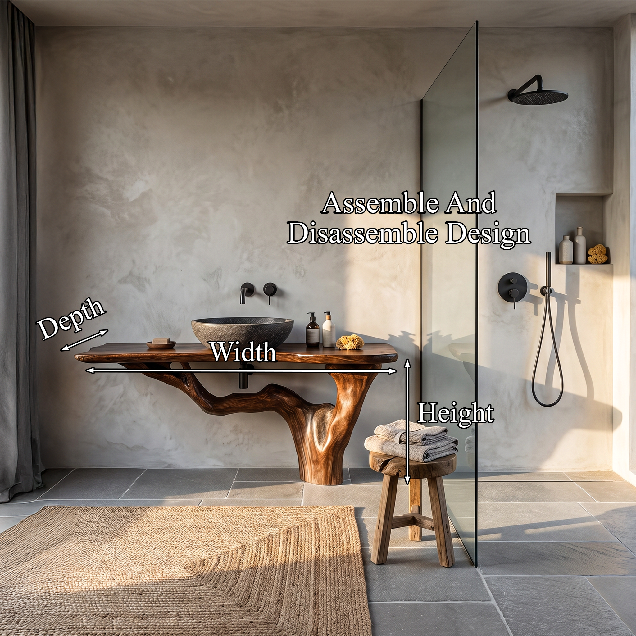 Handcrafted Bathroom Vanity With Tree Trunk Design For Powder Room SINLHABRV318