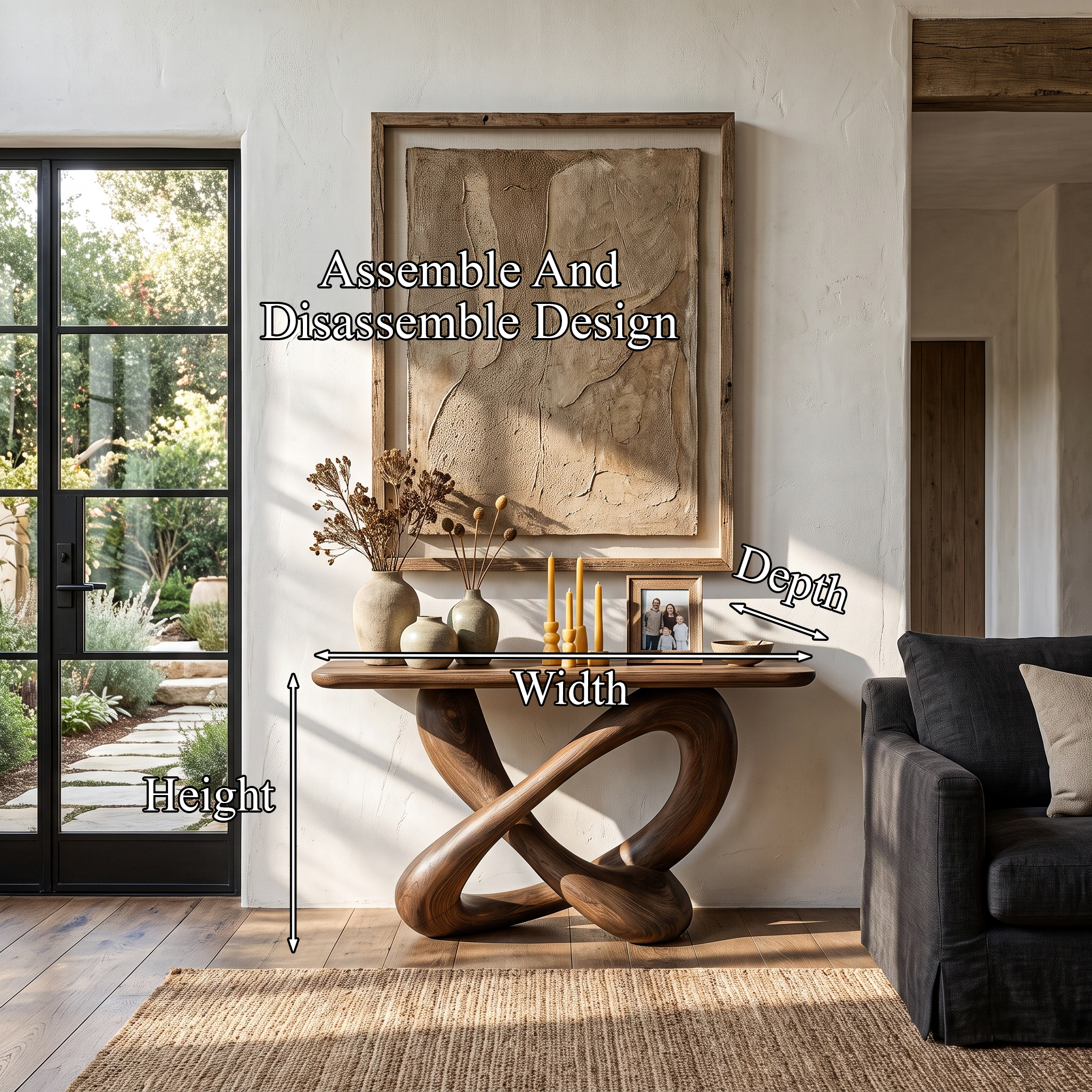 Modern Console Table With Twisted Ribbon Wood Base For Entryway SINLHACS670