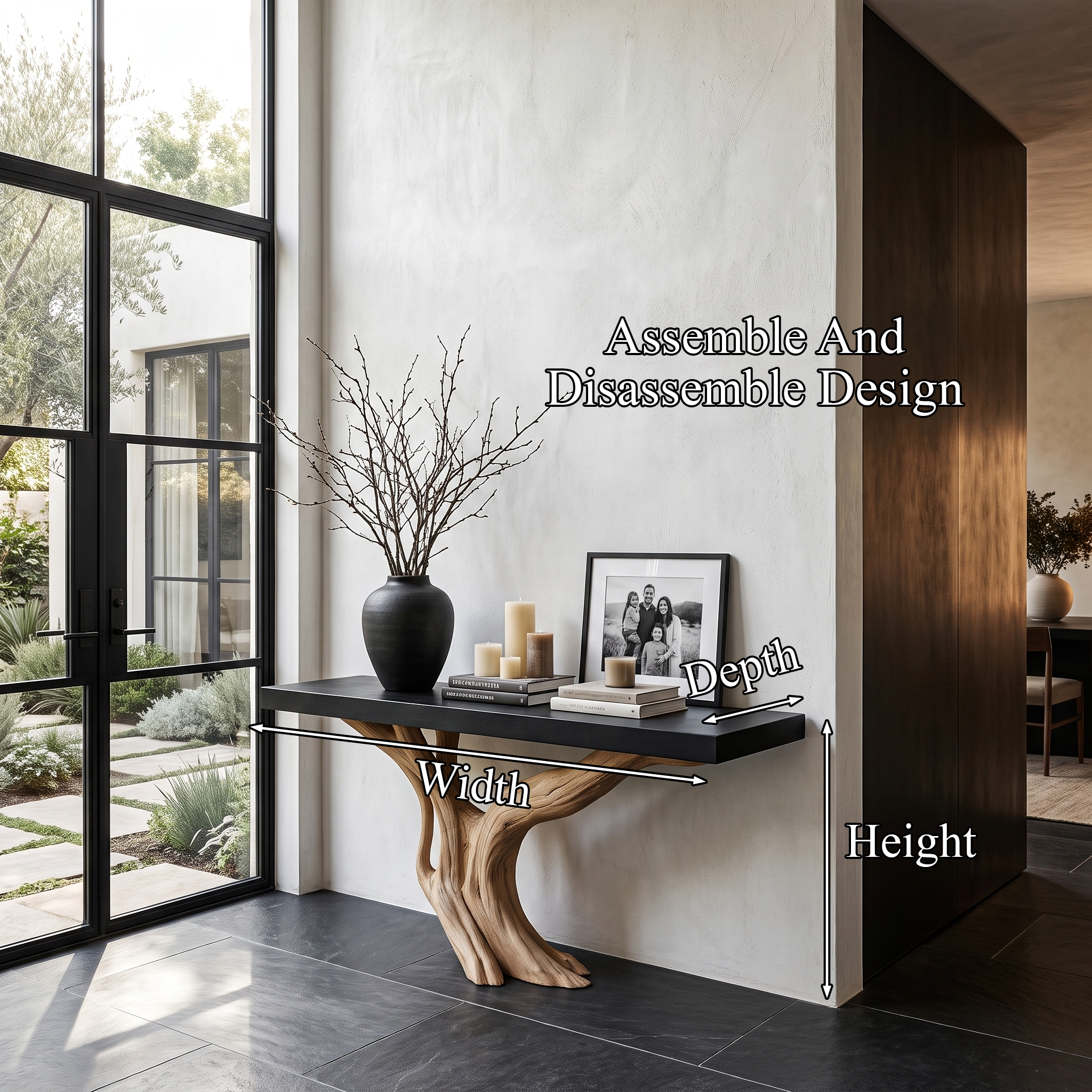 Organic Wall Mounted Console Table With Sculptural Wood Base For Hallway SINLHACS671