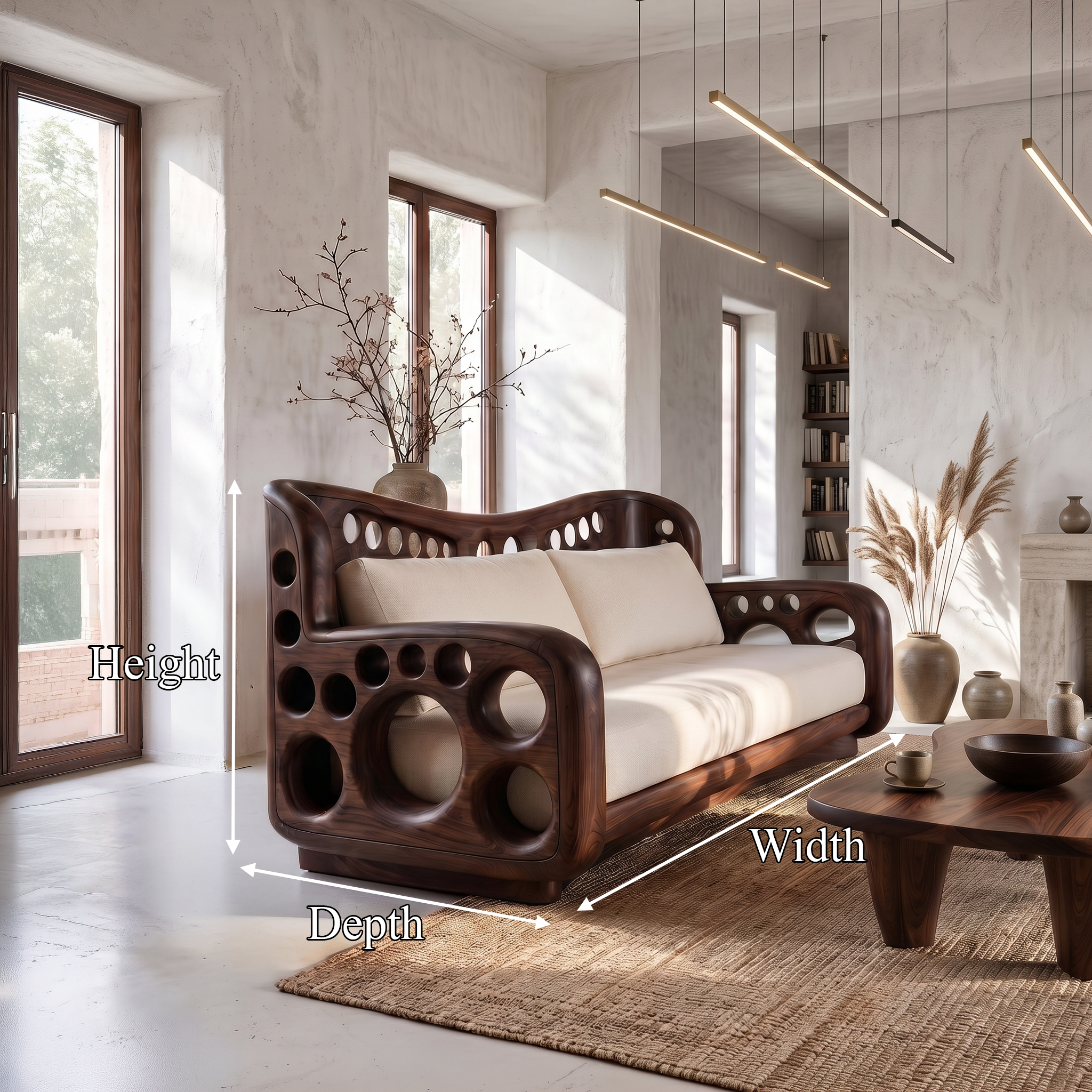 Organic Lounge Sofa With Sculptural Solid Wood Construction SINLSASF033