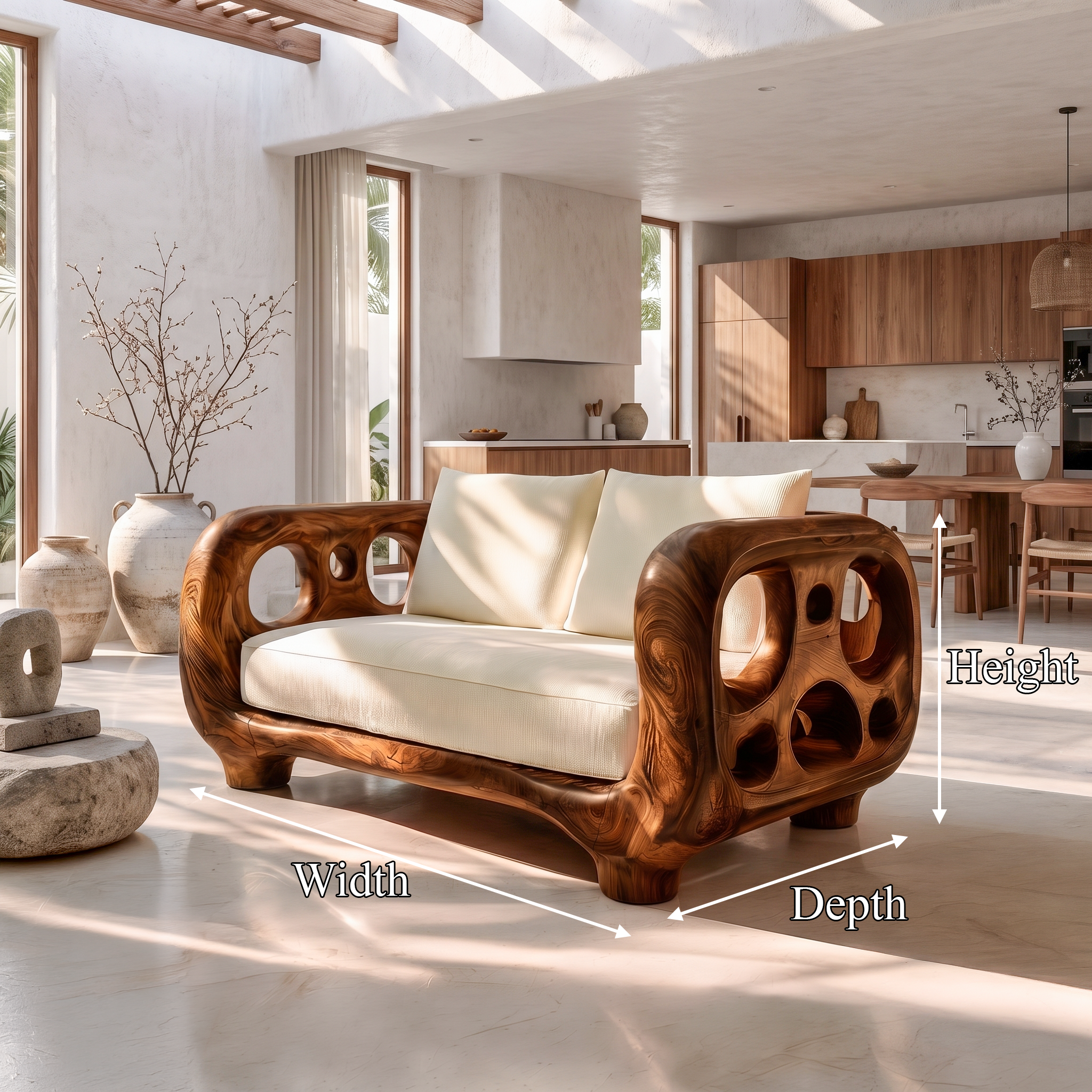 Modern Accent Sofa Frame With Rounded Wooden Arms For Living Room SINLSASF044