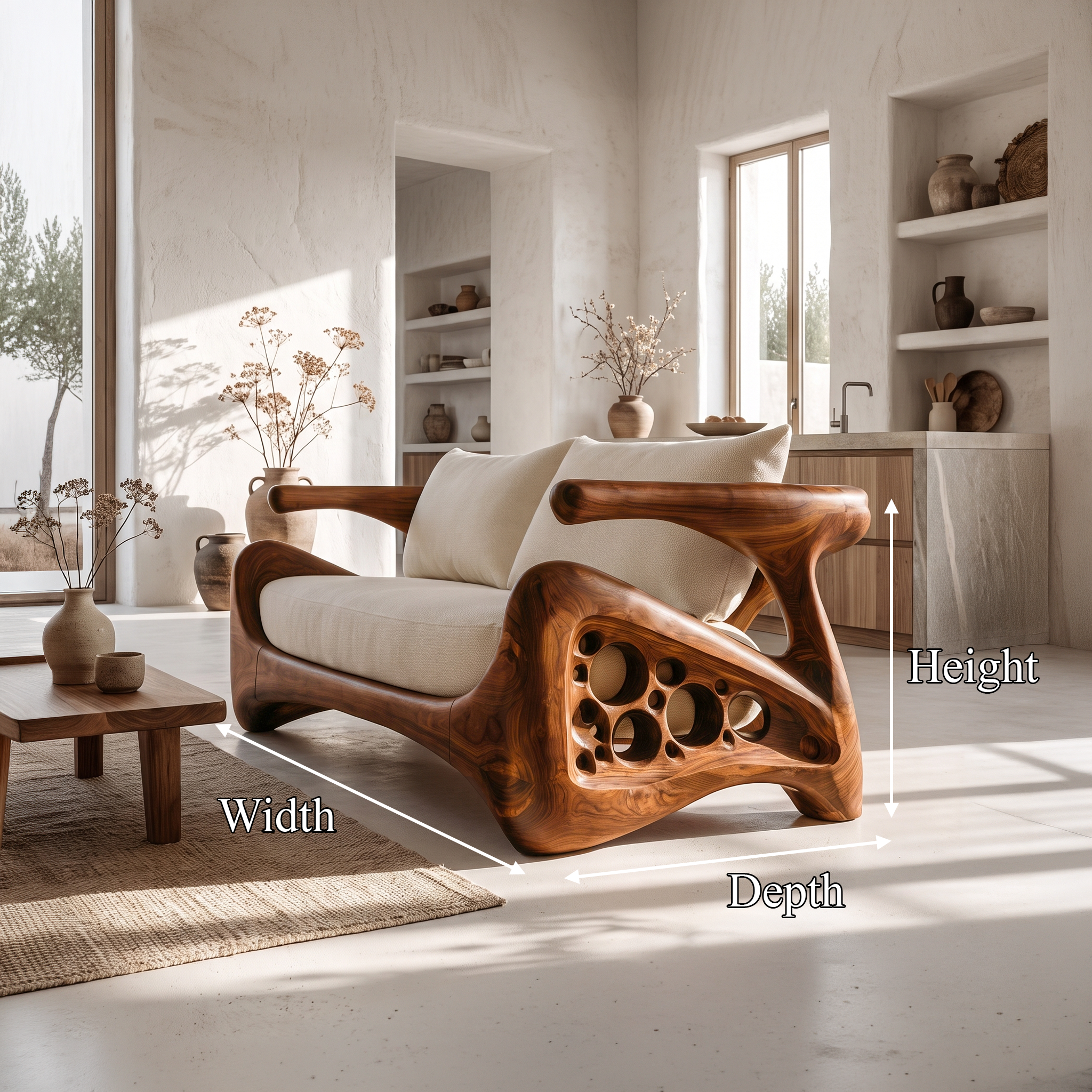 Natural Sofa Frame With Bold Sculptural Armrests For Living Room SINLSASF045