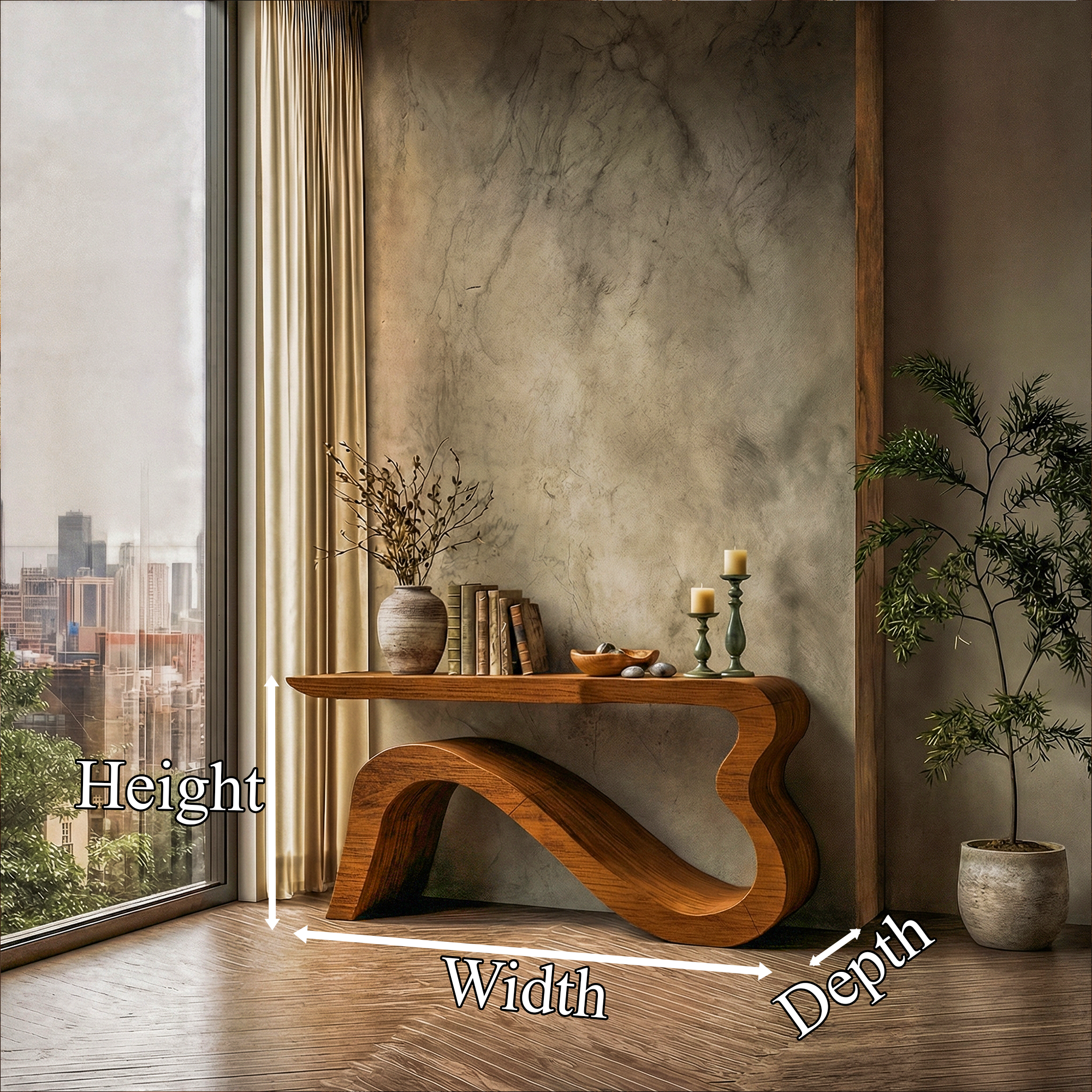 Contemporary Wave Console Table Solid Wood Soft Curved Sculptural Base For Living Room SINLKICS552