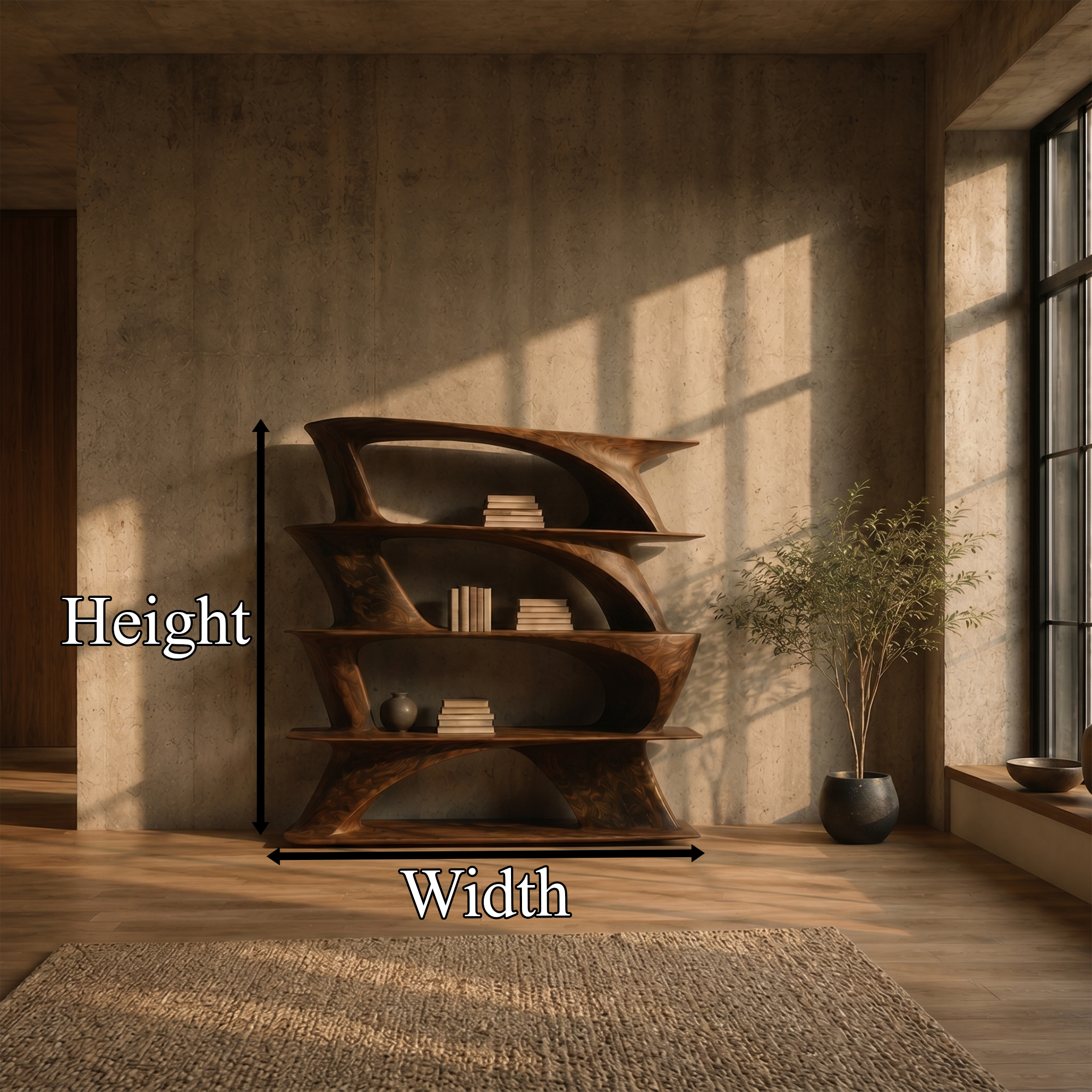 Organic Sculptural Bookshelf With Asymmetrical Open Shelves For Living Room SINLKIBS031