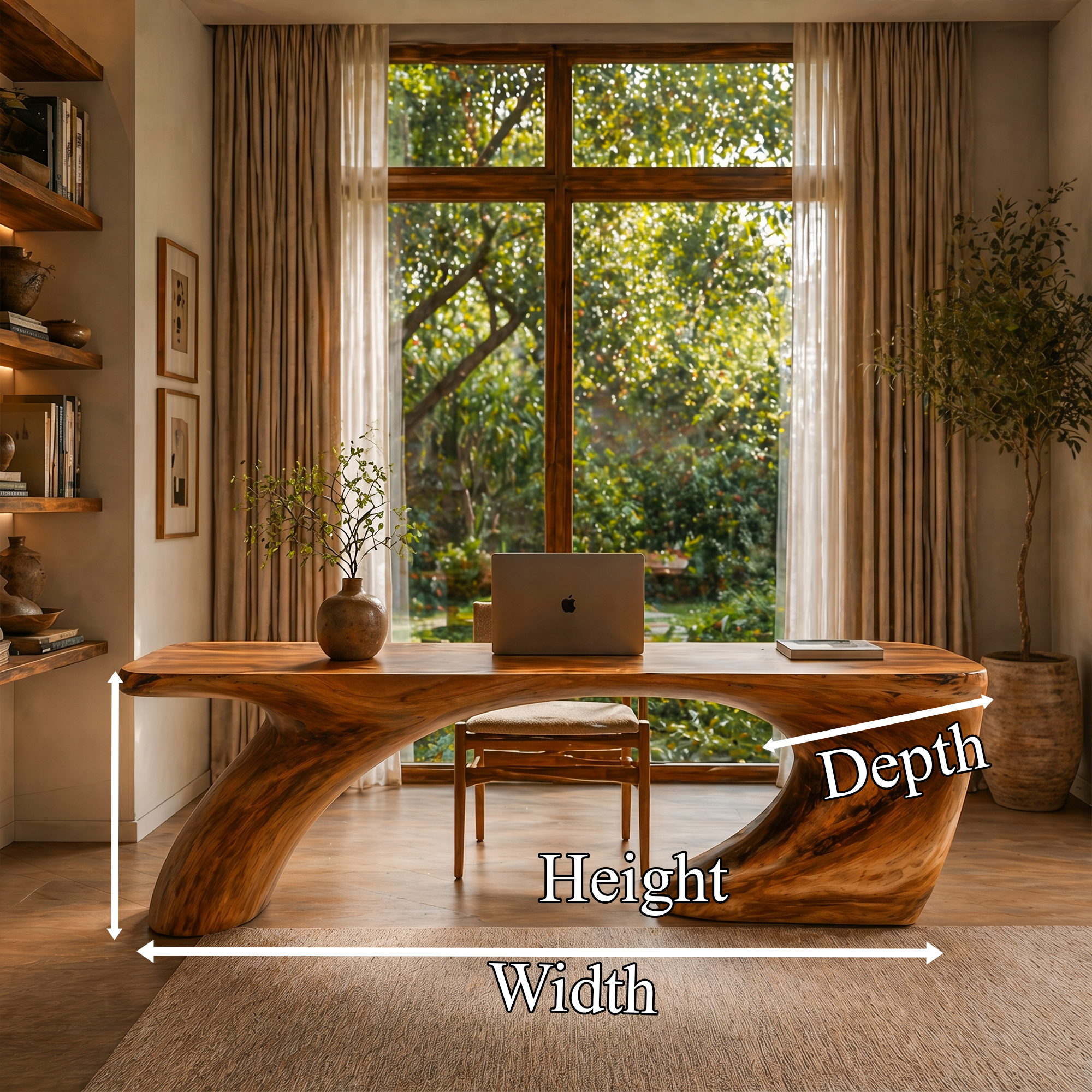 Modern Organic Desk With Sculptural Curved Wood Base And Solid Wood Top For Home Office And Workspace SINLKIDK113