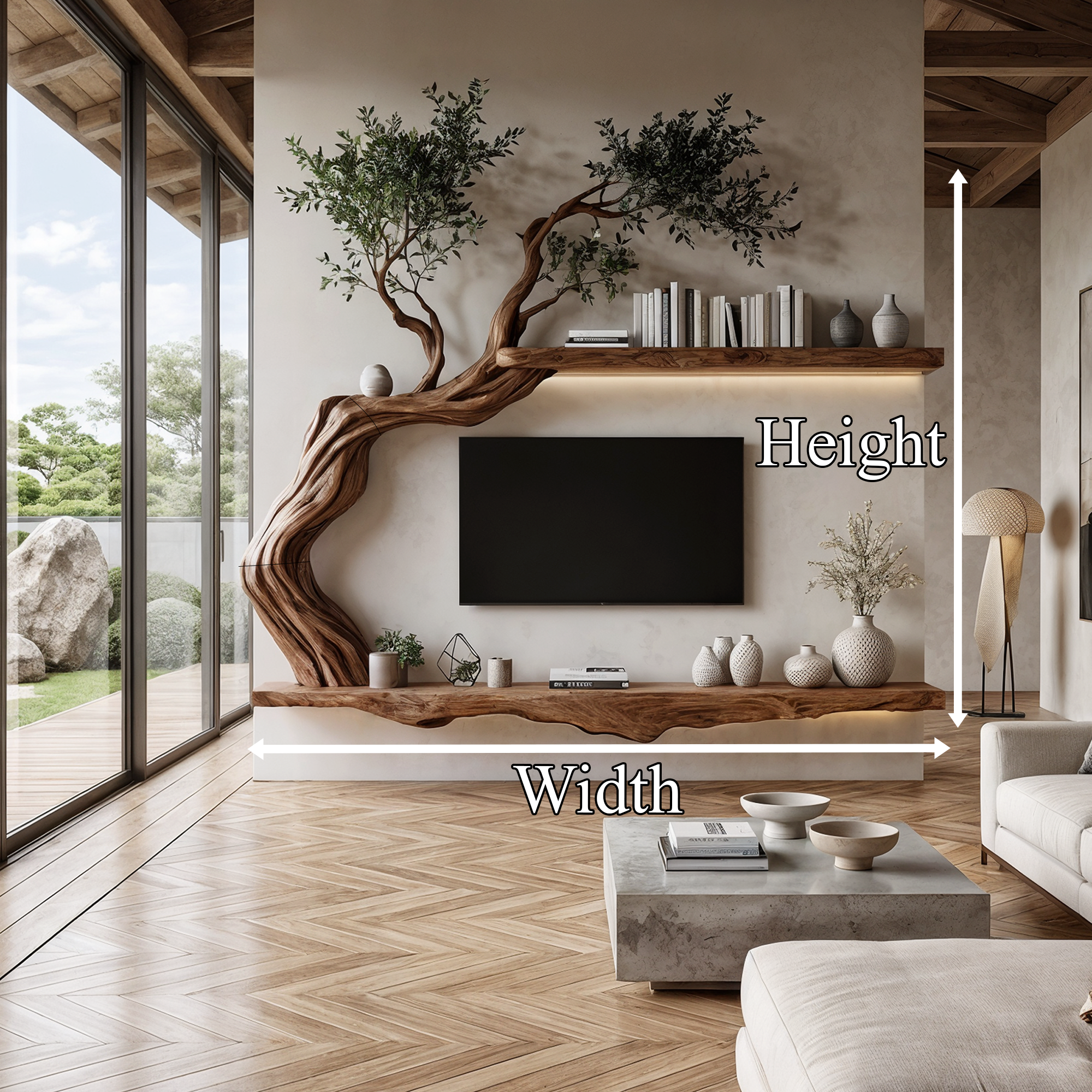 Organic Wall Mounted TV Stand With Sculptural Wood Design For Living Room SINLKITC078