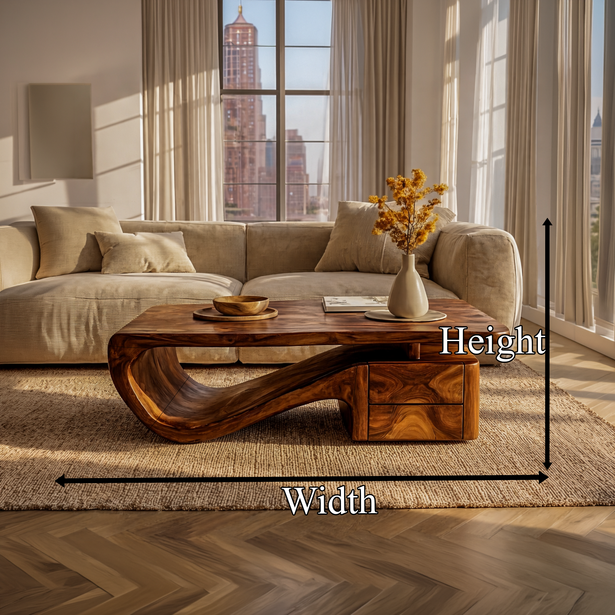 Organic Sculptural Coffee Table With Storage For Living Room And Lounge SINLKICF360