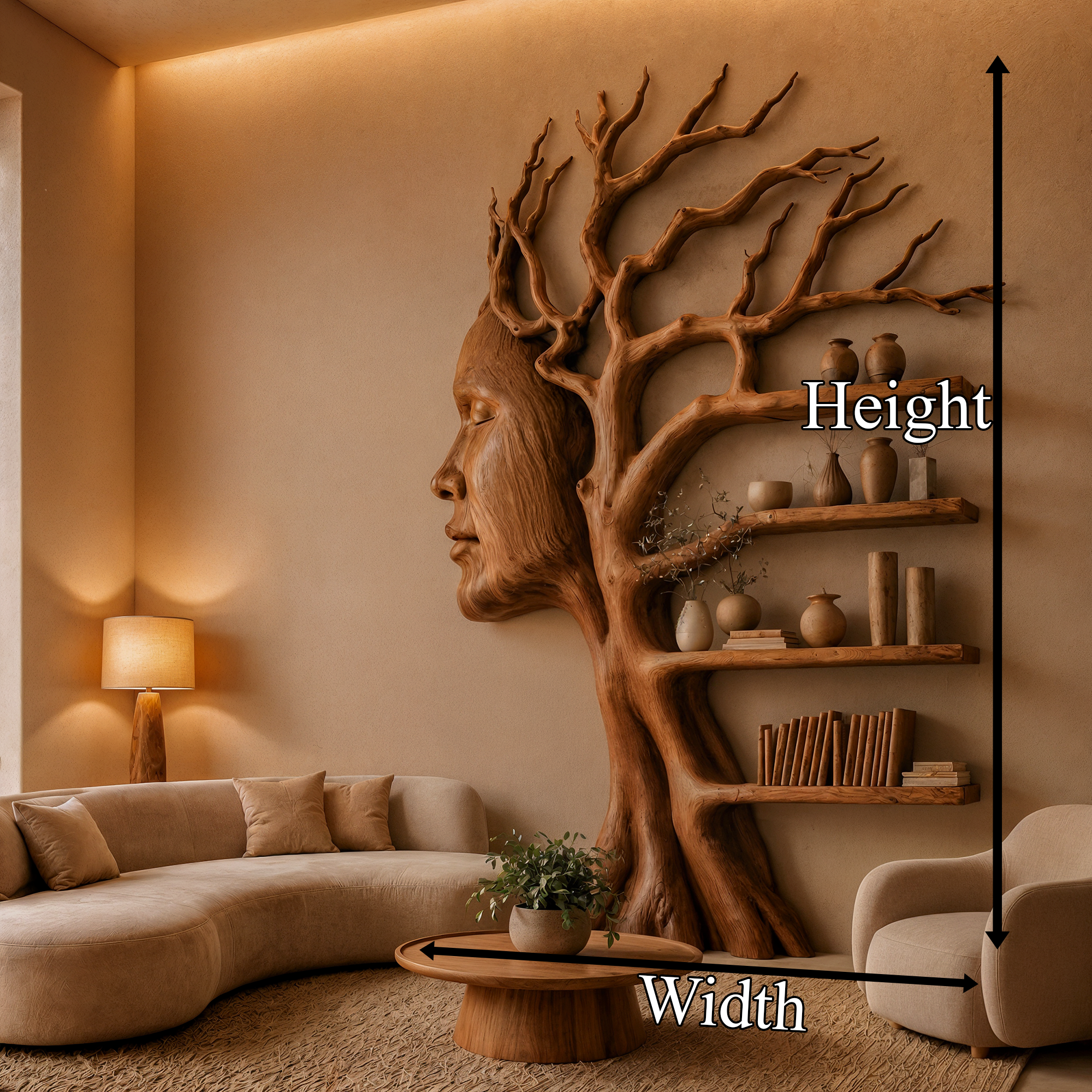 Fantasy Tree Bookshelf With Sculptural Face Design And Integrated Branch Shelves For Living Room SINLKITB735