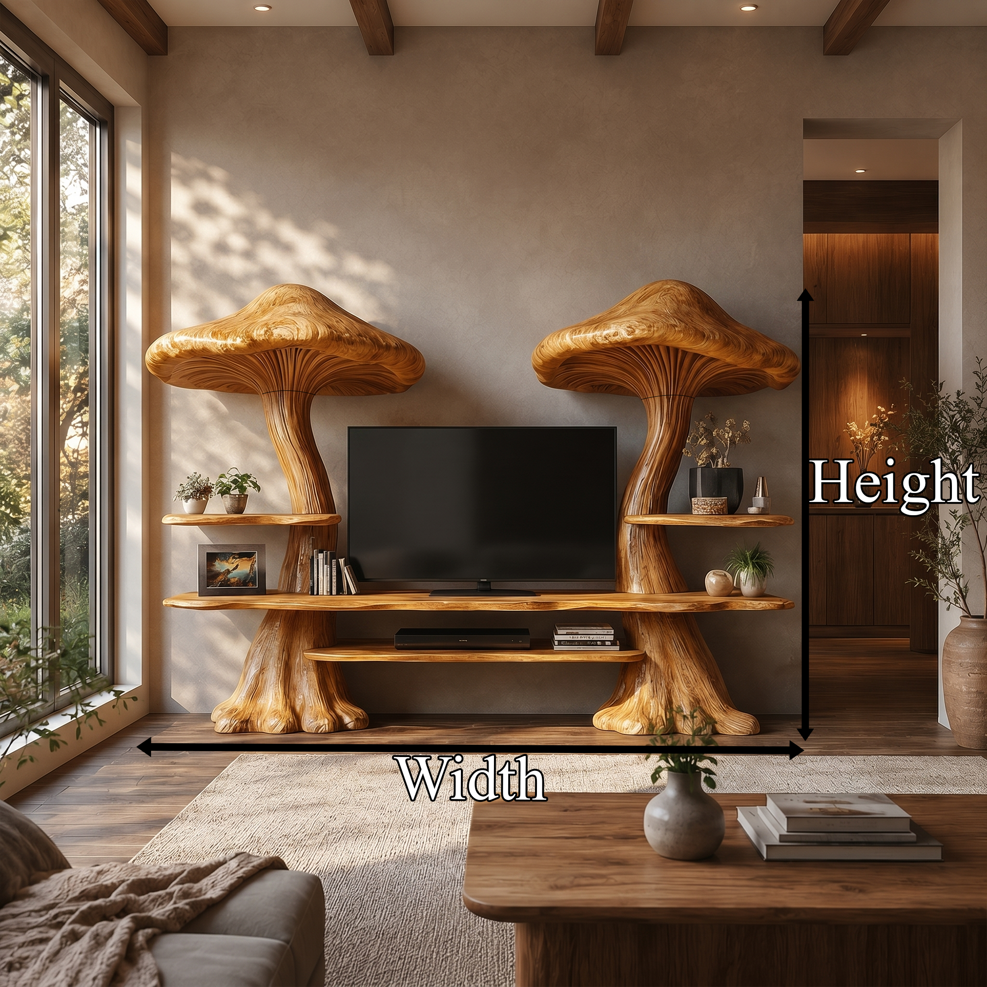 Rustic Mushroom TV Cabinet With Integrated Display Shelves And Media Storage For Living Room SINLKITC051