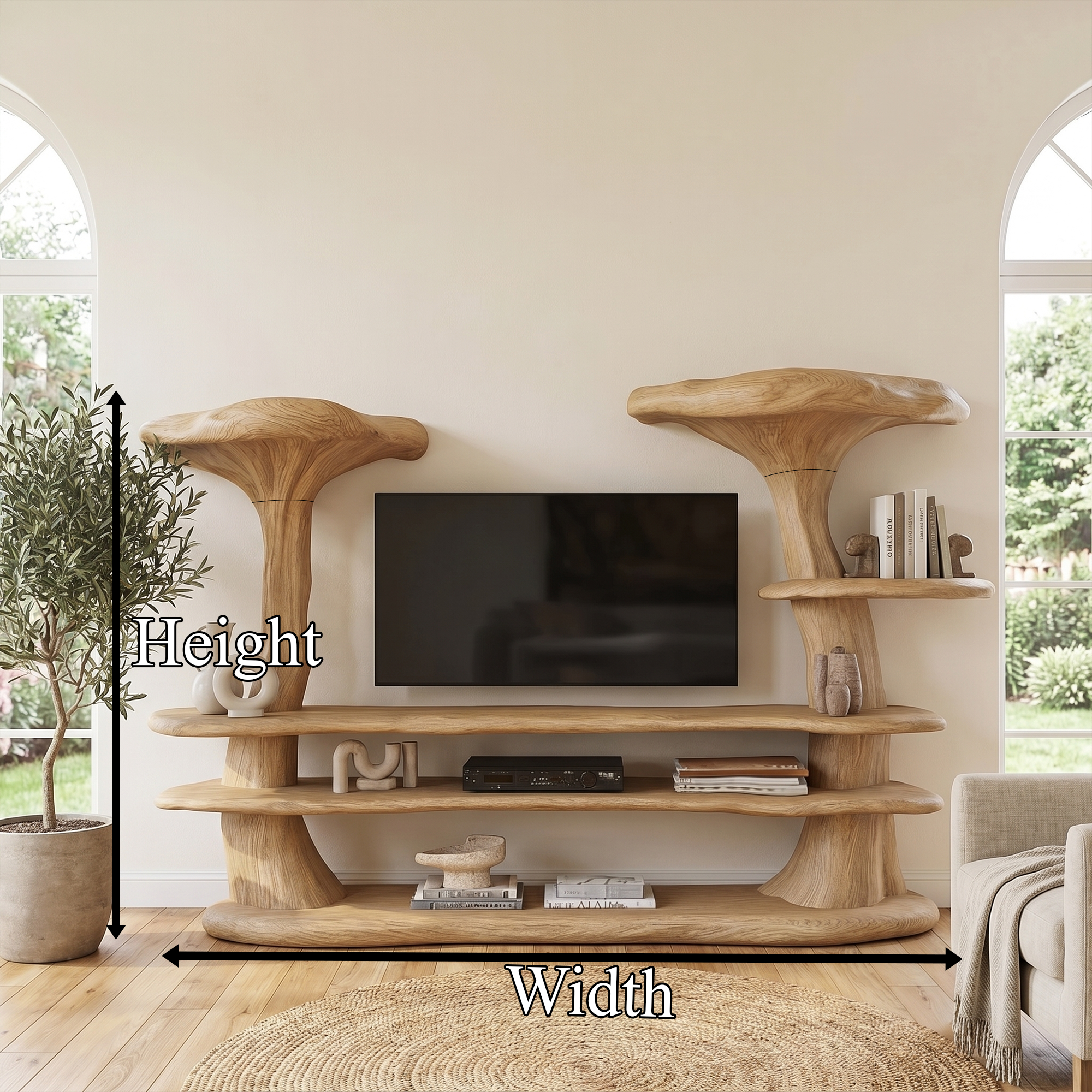 Organic Mushroom TV Stand With Sculptural Solid Wood Design For Living Room SINLKITC055