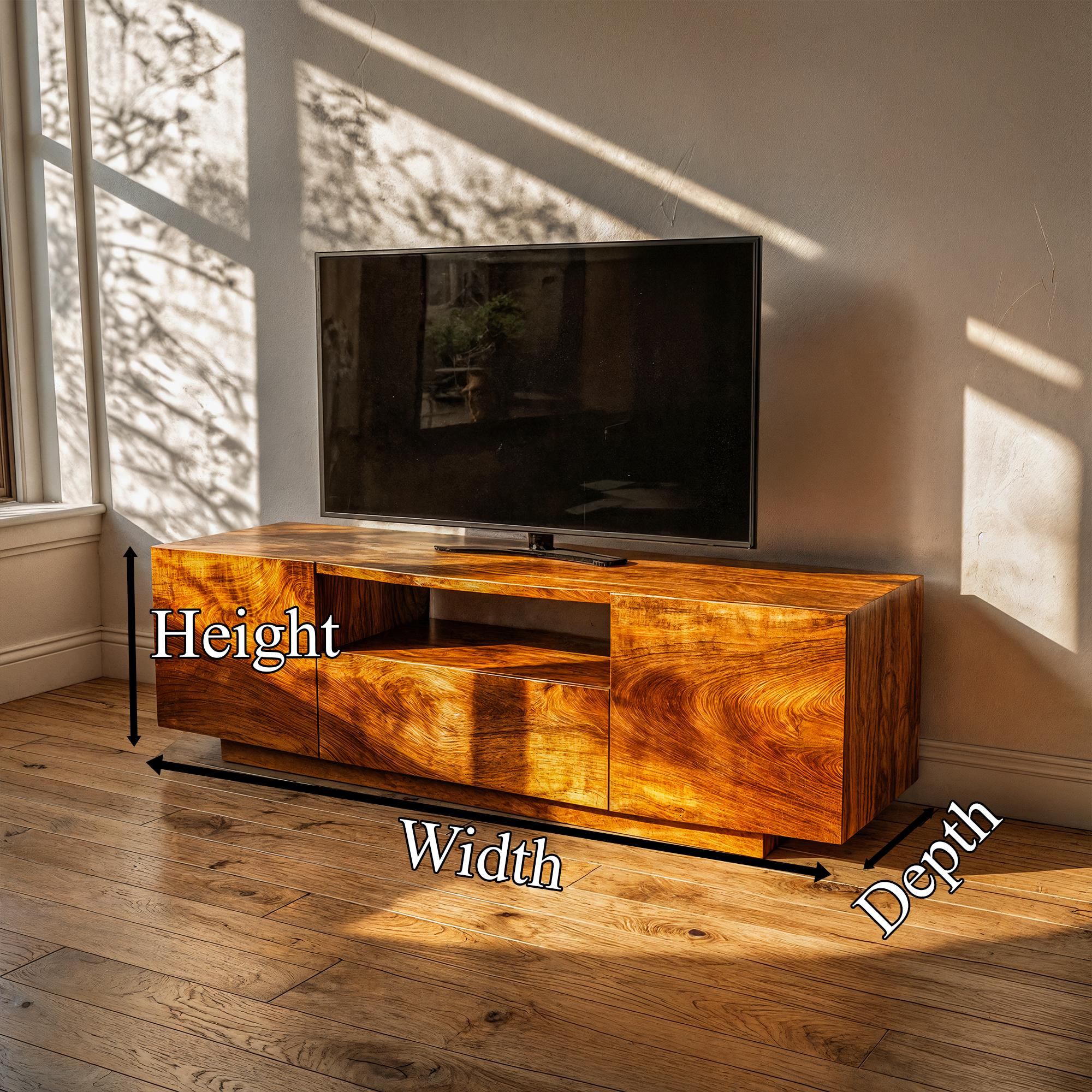 Modern Rustic TV Cabinet Solid Wood Low Profile Block Design Living Room SINLKITC030