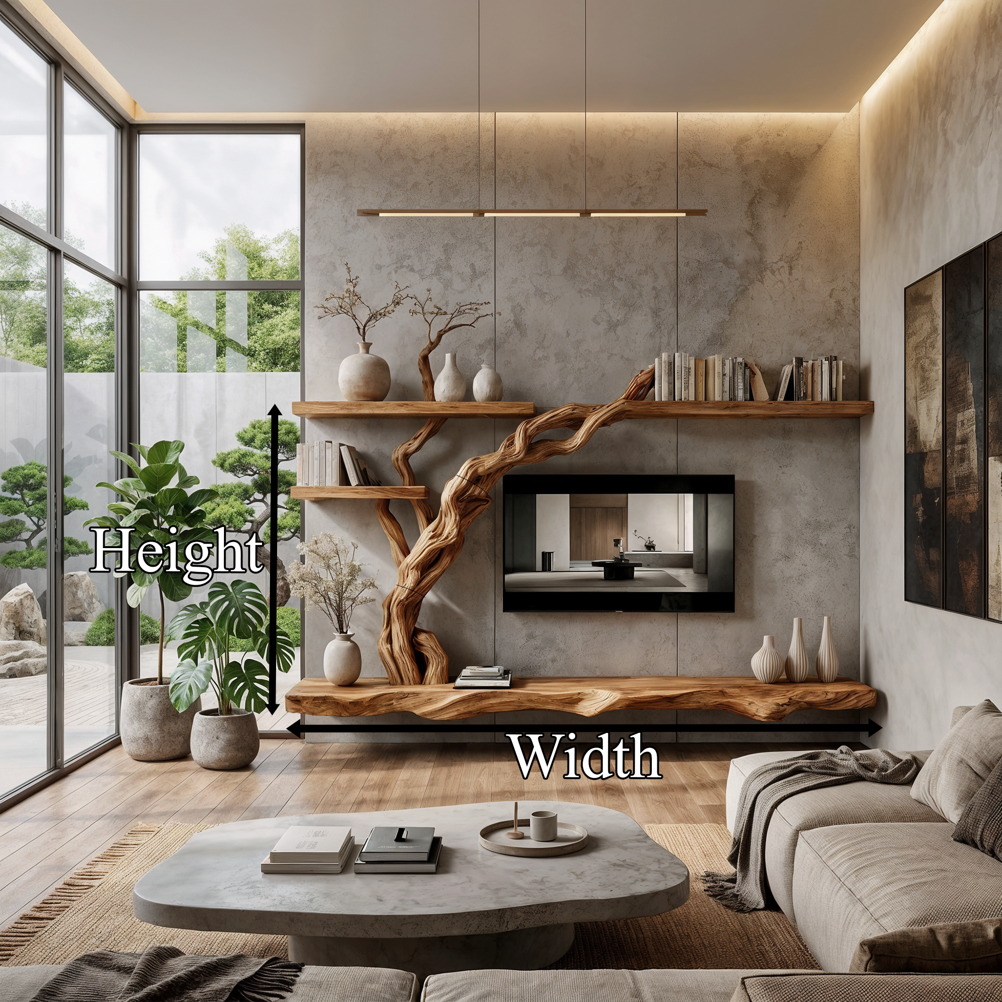 Rustic Wall Mounted TV Stand With Natural Wood Design For Living Room SINLKITC080