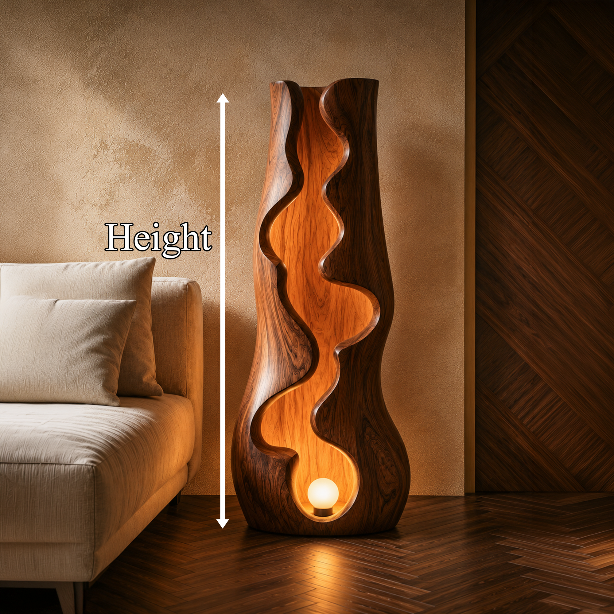 Organic Floor Lamp With Sculptural Wave Wood Design For Living Room And Bedroom SINLKIFLP105