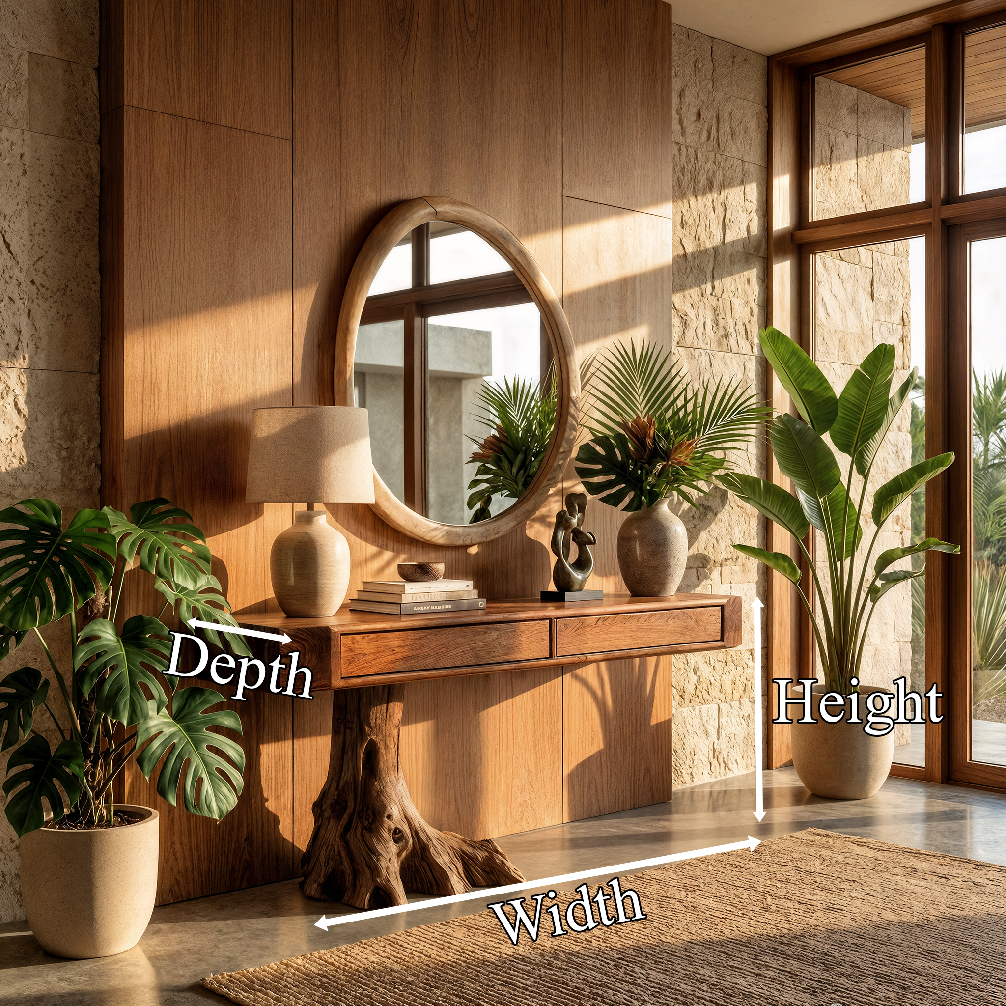 Rustic Tree Root Console Table Solid Wood Raw Nature Inspired Base Entryway Or Hallway SINLKICS561