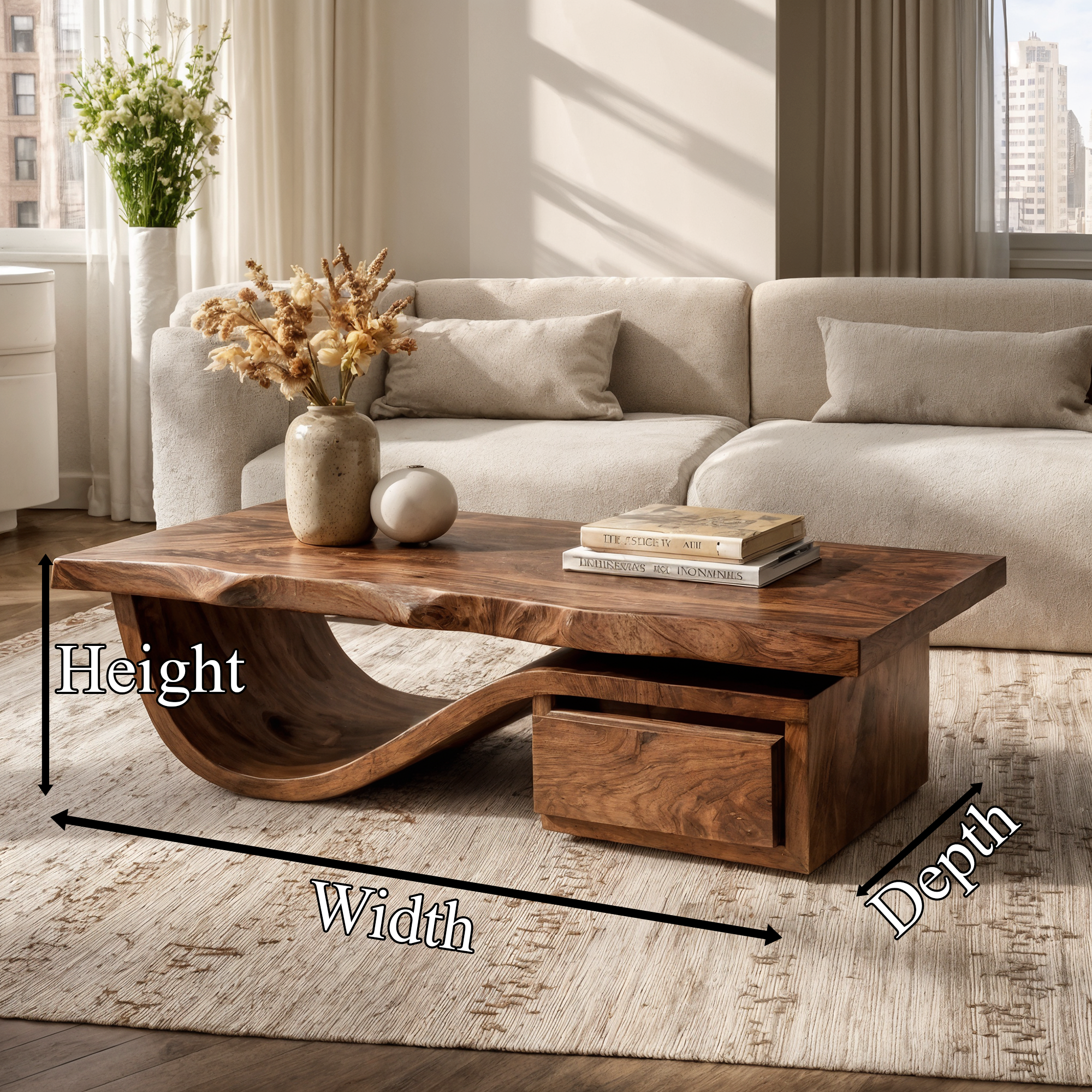 Modern Organic Coffee Table With Storage For Living Room And Lounge SINLKICF362