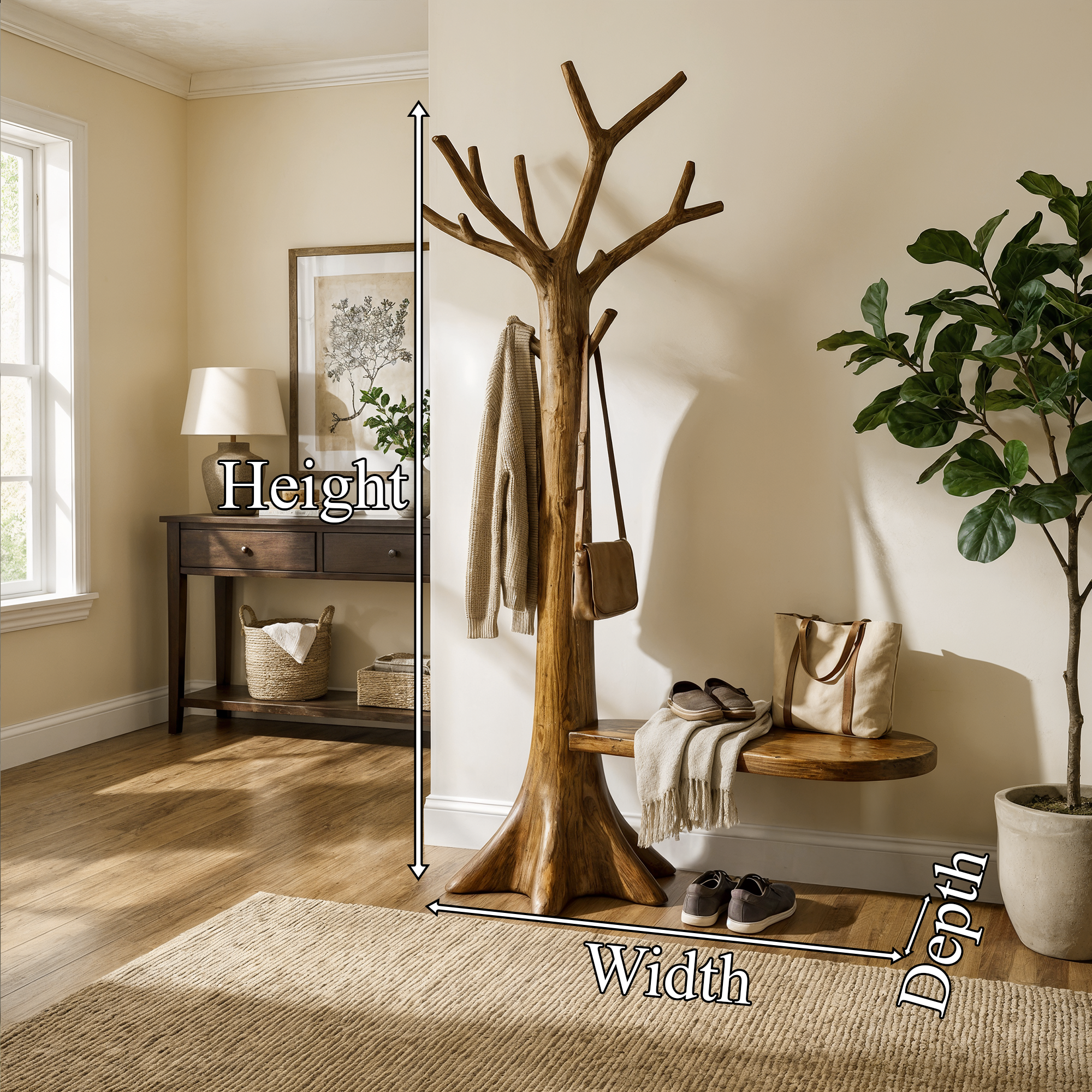 Sculptural Tree Coat Rack Solid Wood Entryway Interior Statement Decor SINLKITCR092