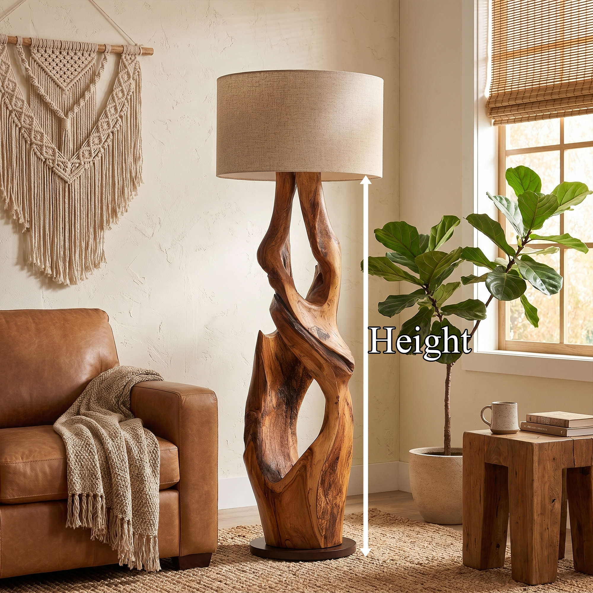 Contemporary Organic Floor Lamp With Artistic Hollow Wood Structure For Living Room SINLKIFLP092