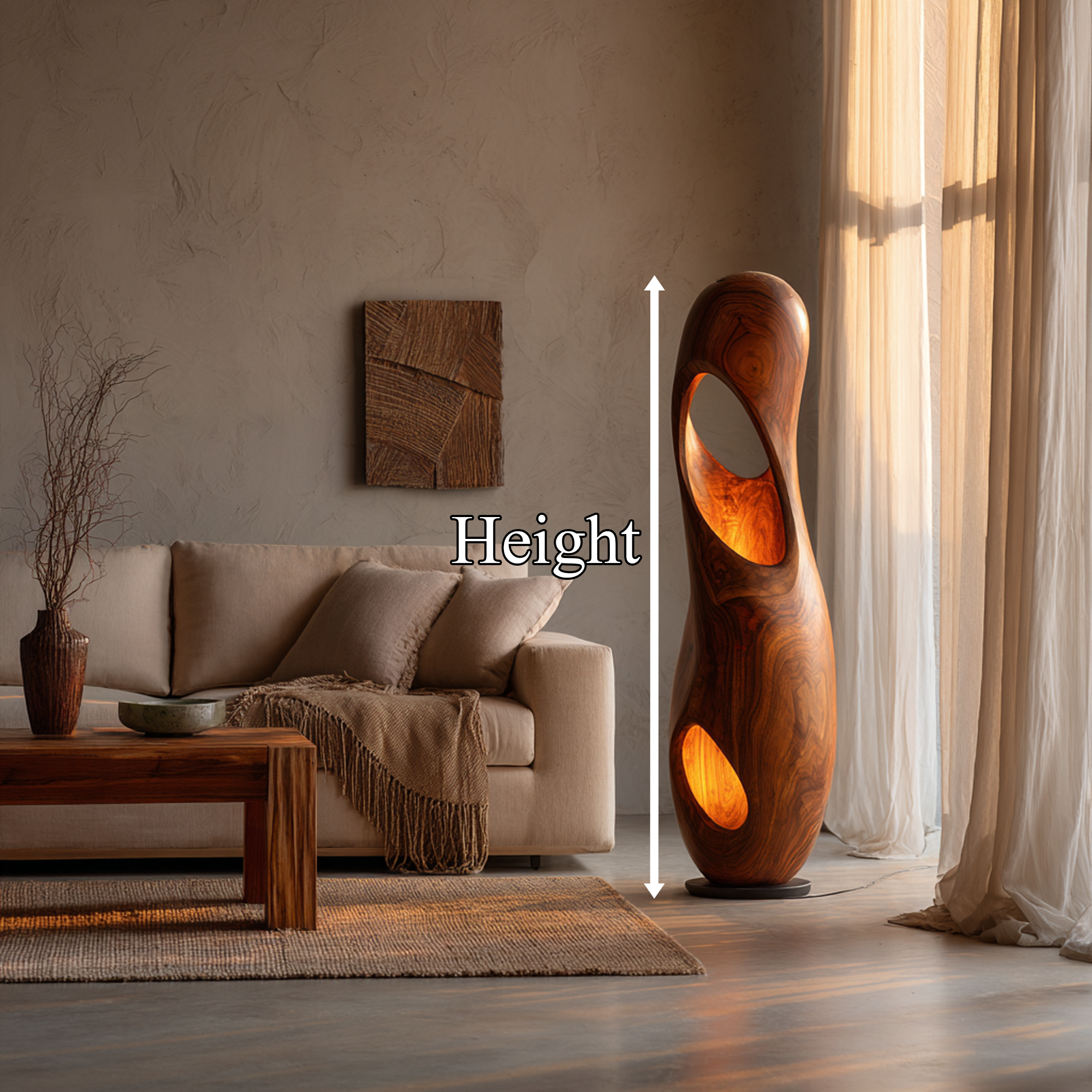 Organic Floor Lamp With Sculptural Hollow Wood Tower Design For Living Room SINLKIFLP093