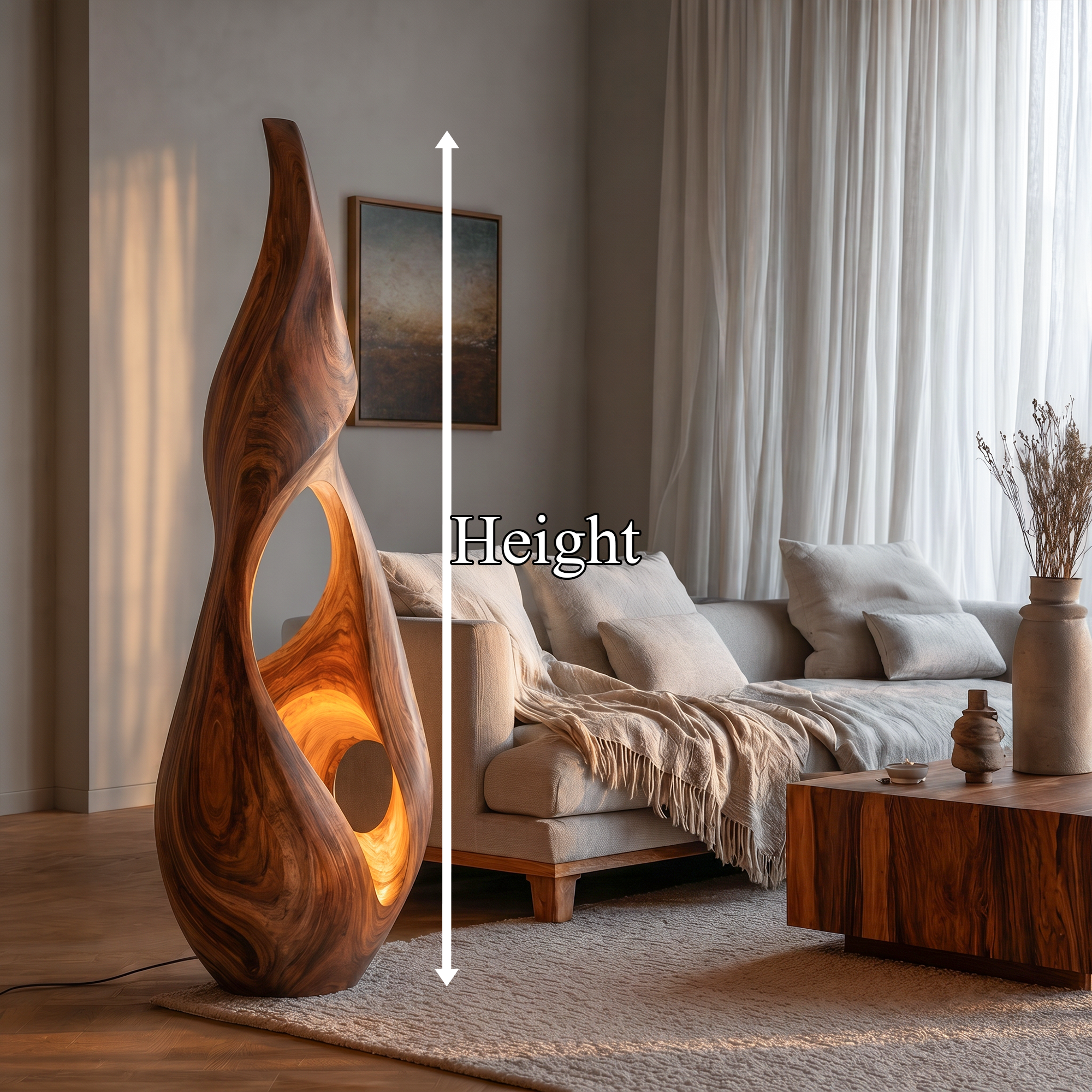 Nature Inspired Floor Lamp With Sculptural Solid Wood Form For Living Room SINLKIFLP094