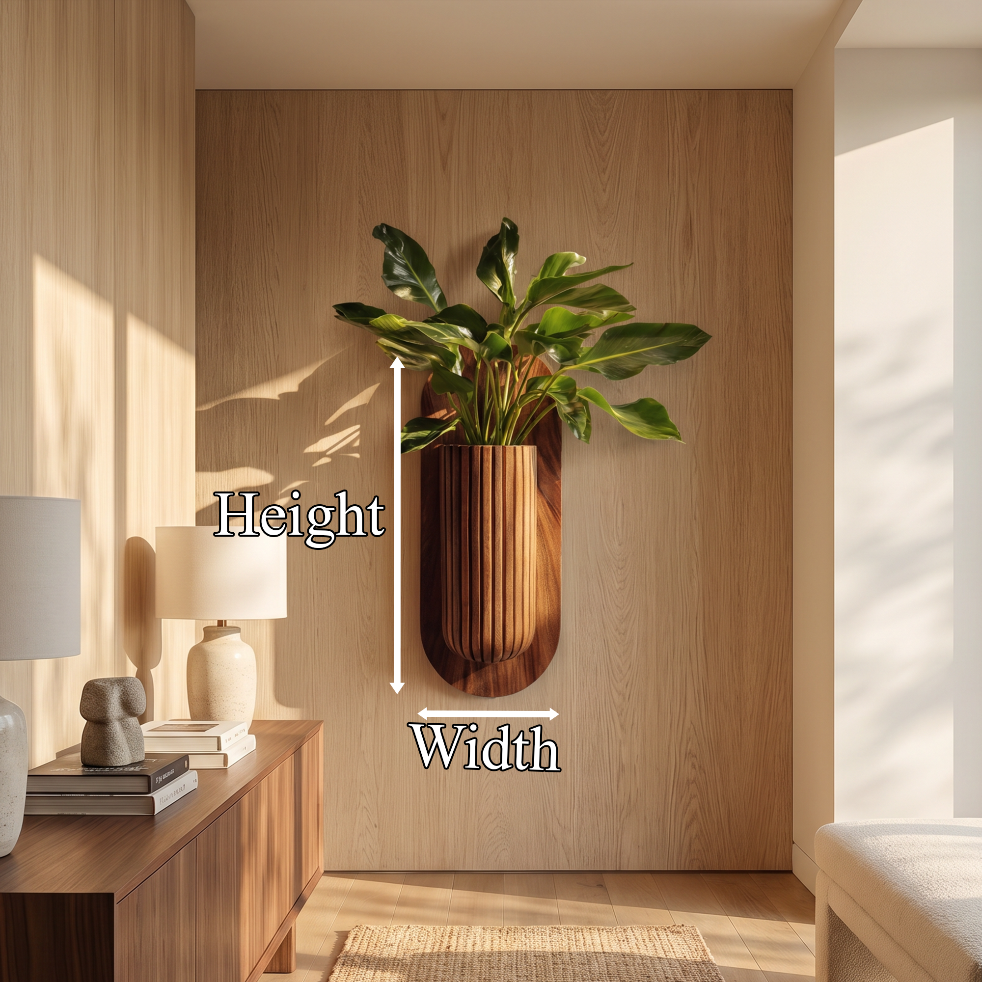 Minimalist Wood Wall Planter With Solid Wood Display Vessel For Plants SINLKIWPR001