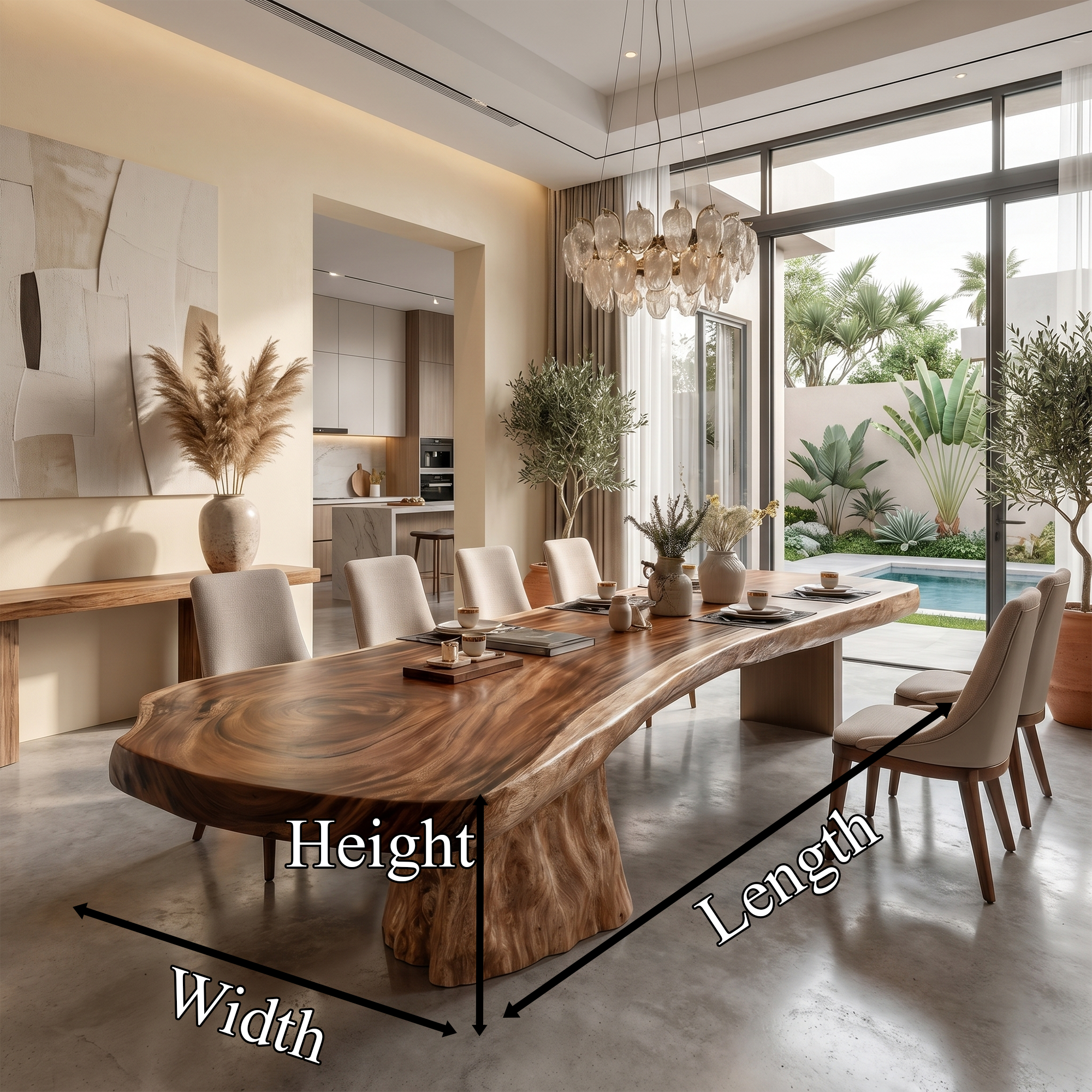 Organic Sculptural Dining Table With Live Edge Solid Wood Top And Pedestal Base For Dining Room SINLKIDT185