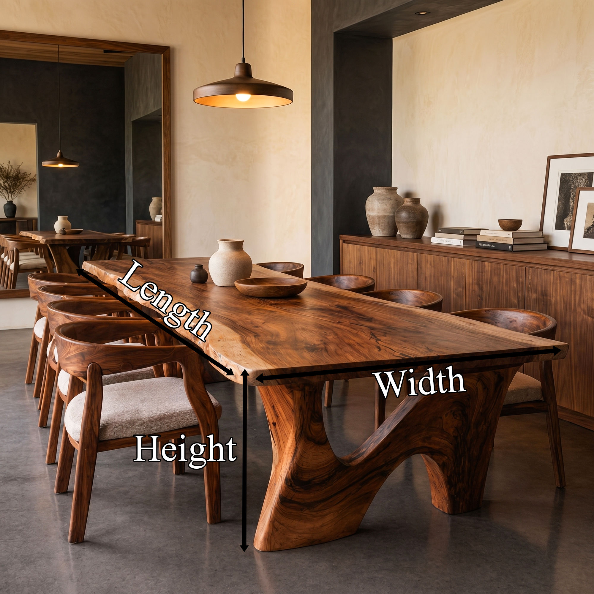 Rustic Modern Dining Table With Solid Wood Top And Sculptural Curved Base For Dining Room SINLKIDT186
