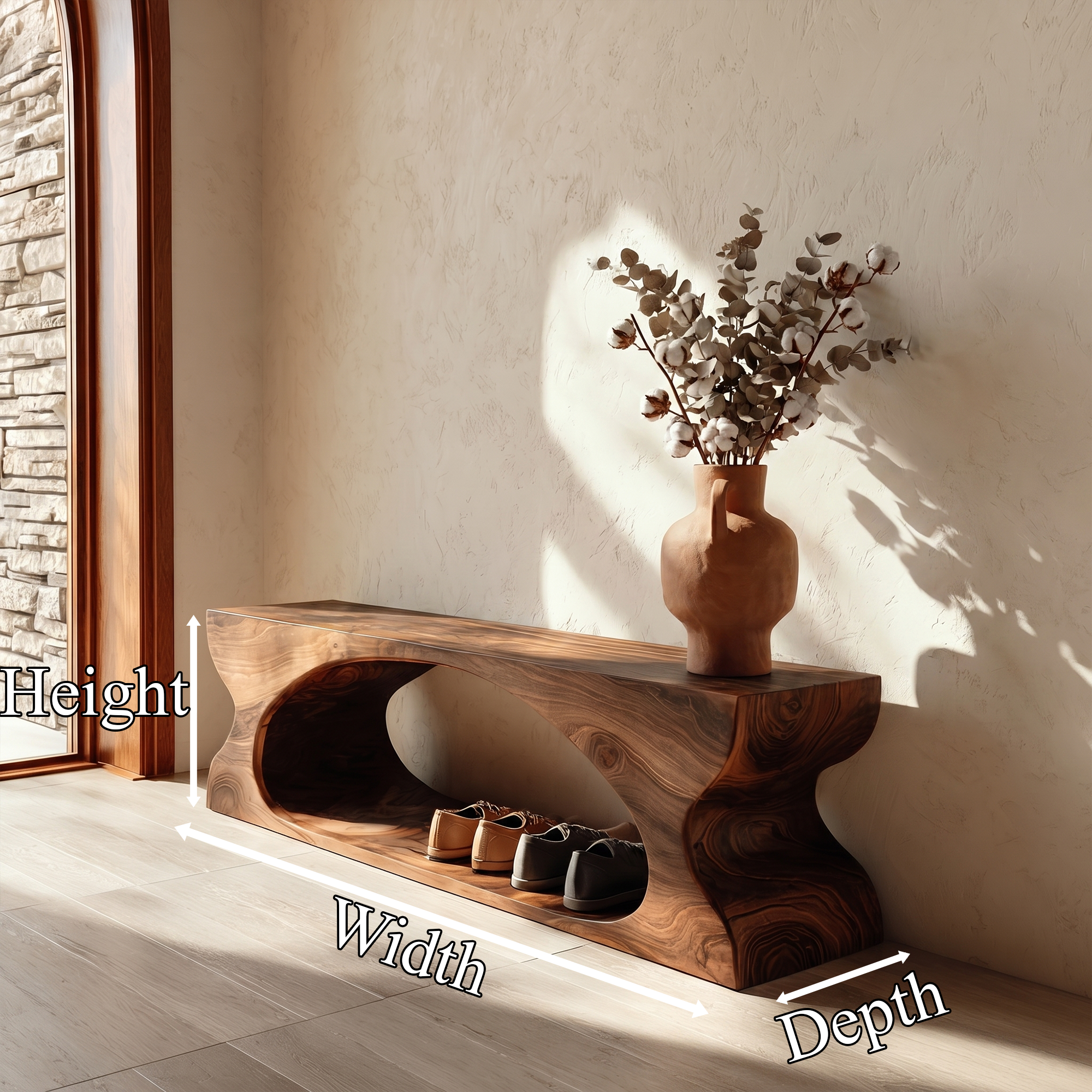 Modern Sculptural Wooden Bench With Organic Design For Entryway And Living Room SINLKIRS105