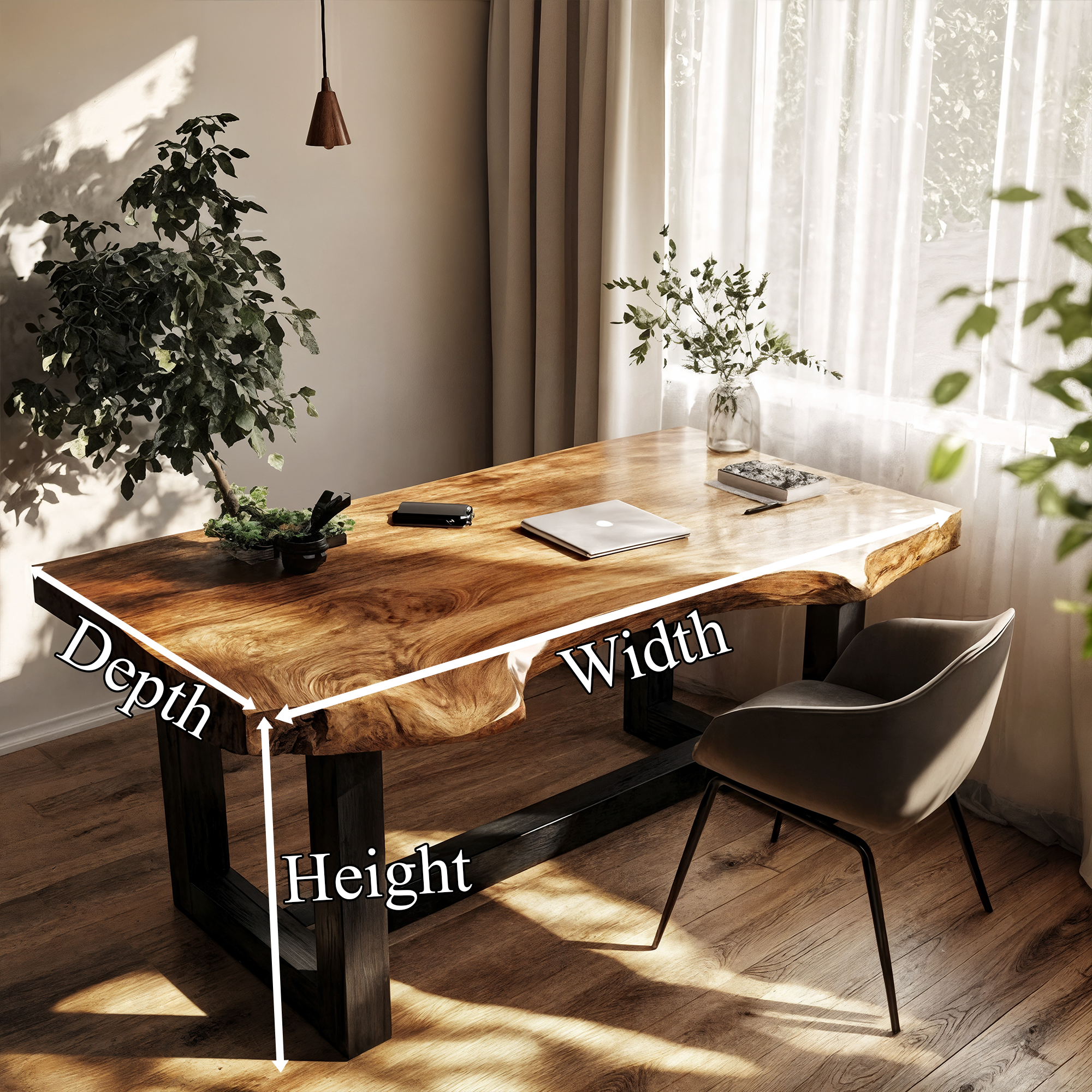 Minimal Desk With Live Edge Wooden Top For Home Office SINLKIDK157