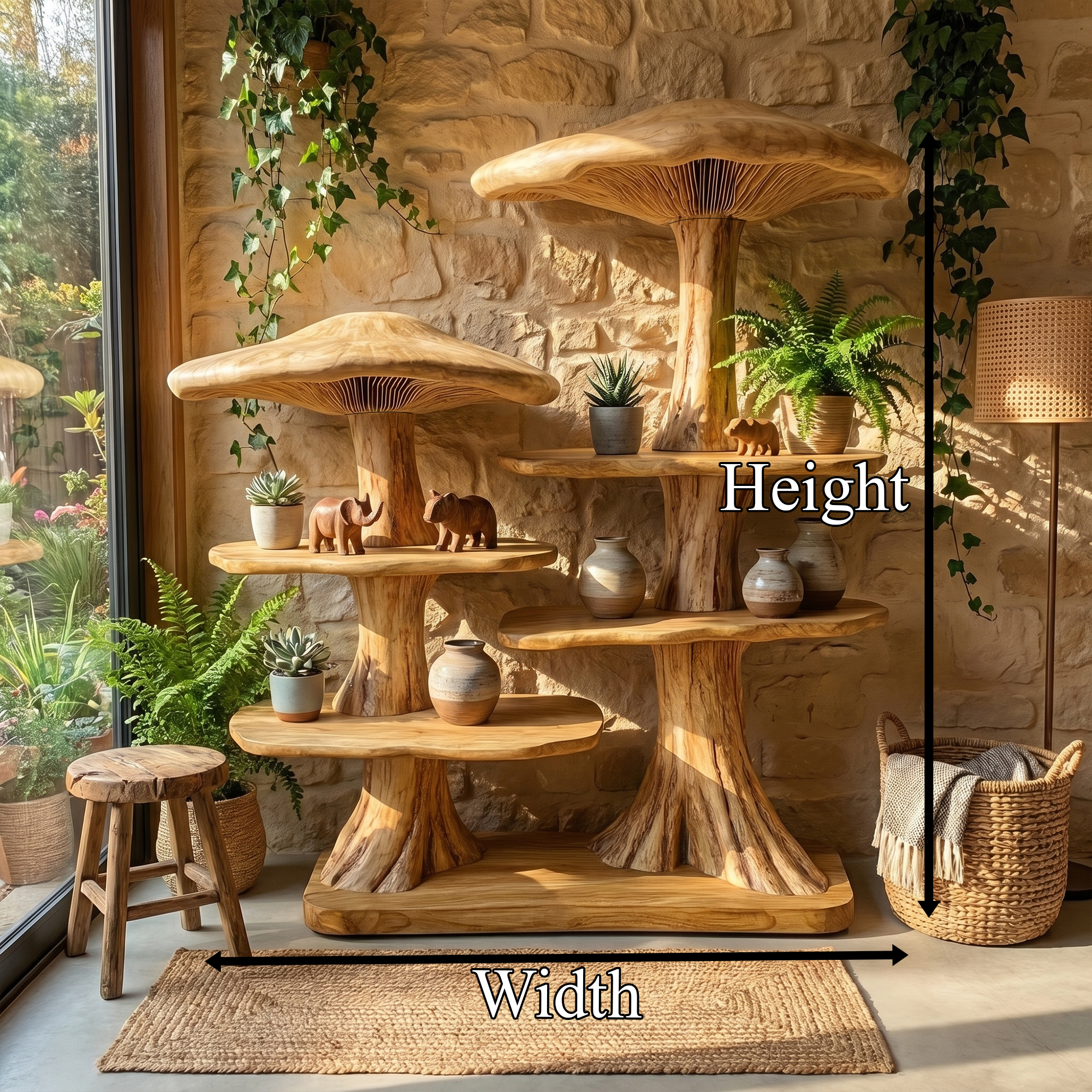 Mushroom Tree Bookshelf With Handcrafted Solid Wood Structure For Reading Corner SINLKITB744
