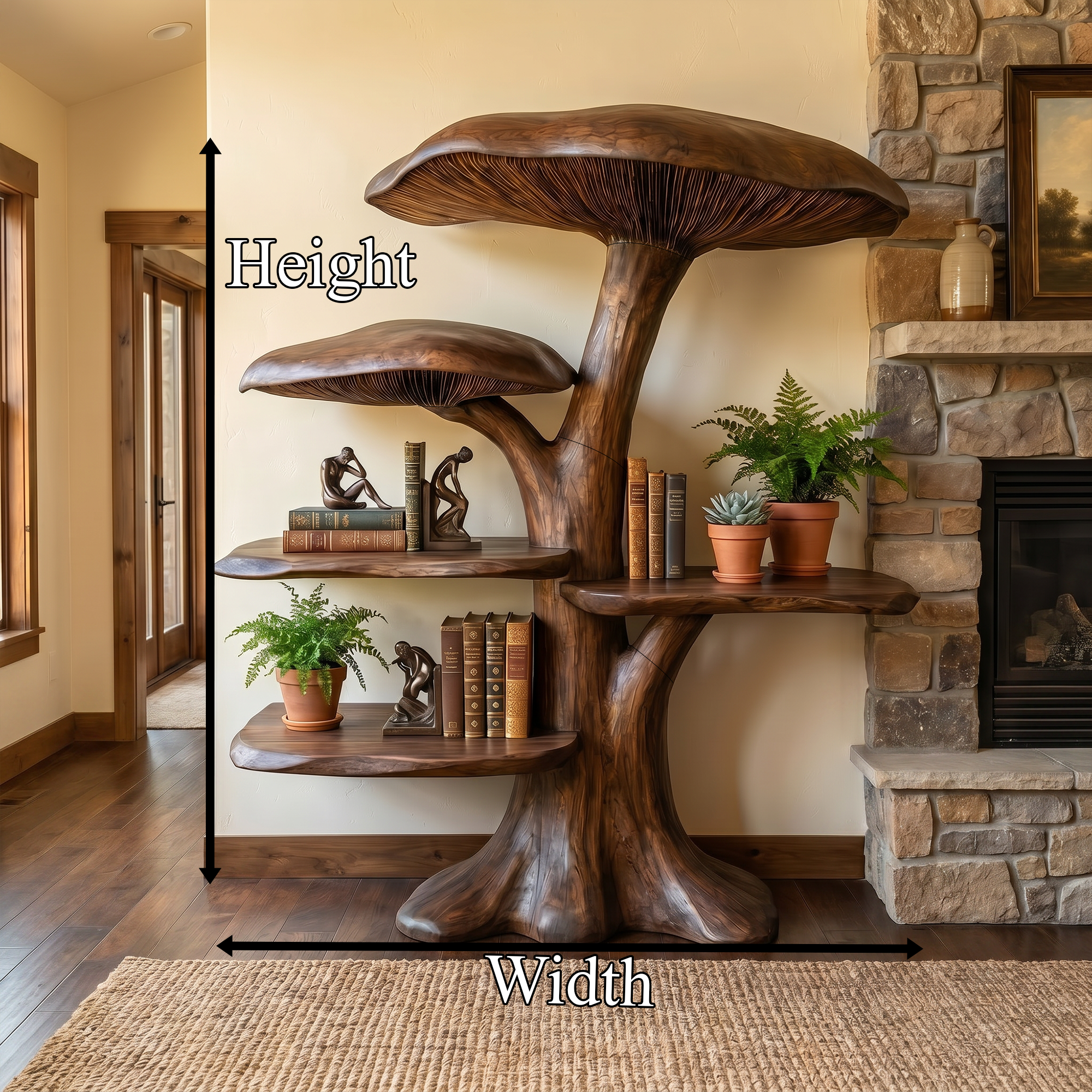 Organic Mushroom Shelf With Sculptural Solid Wood Form For Living Room SINLKITB747