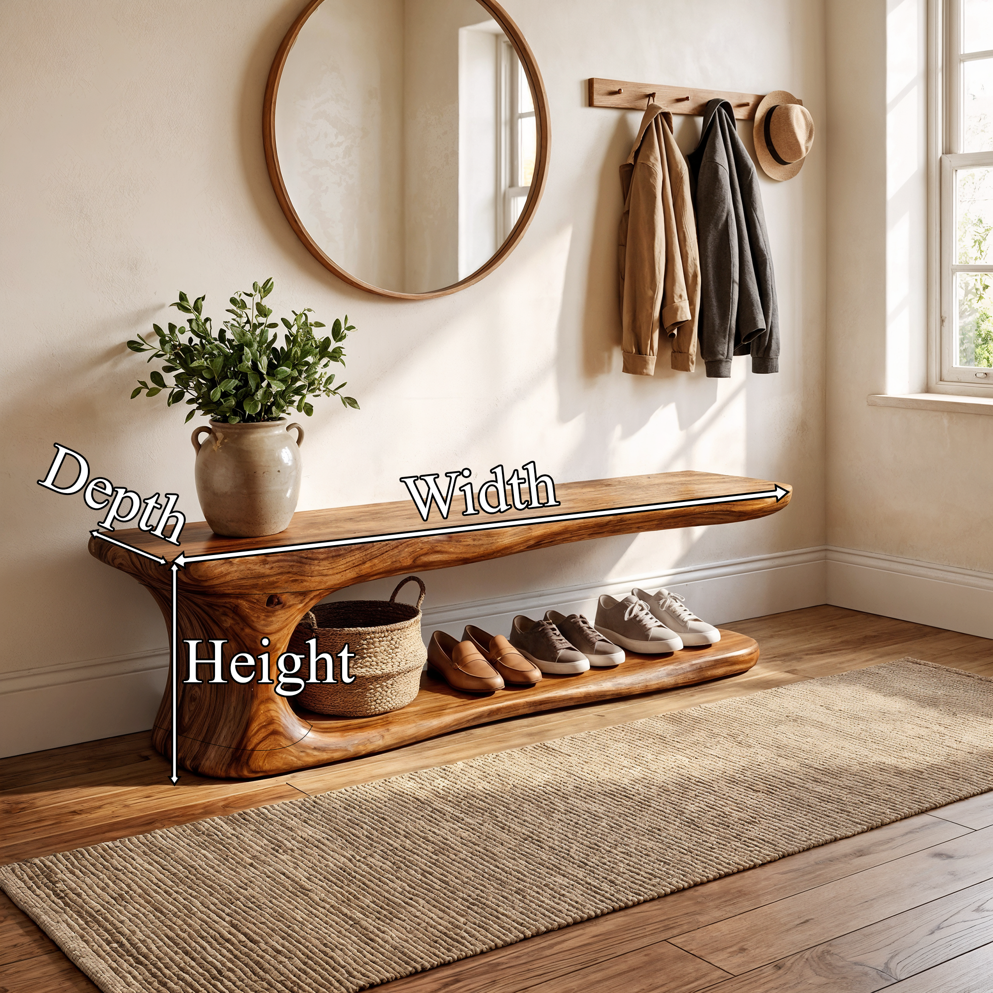 Rustic Natural Edge Wooden Shoe Bench Entry Hall SINLKISB054