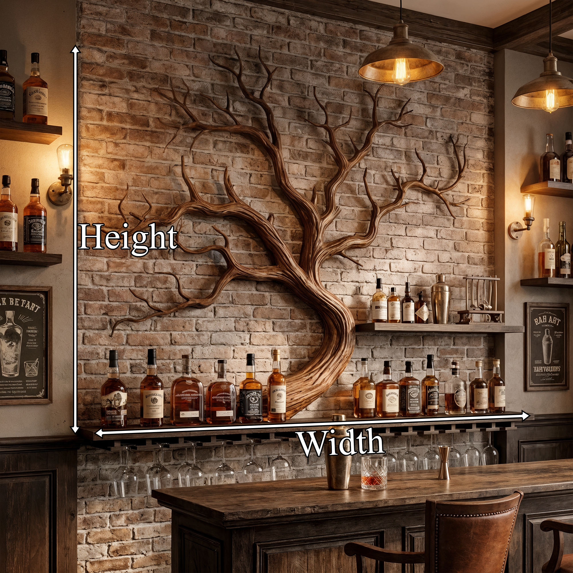 Artistic Tree Branch Wine Rack Wooden Wall Shelf For Kitchen Dining Room Bar SINLKIWR014