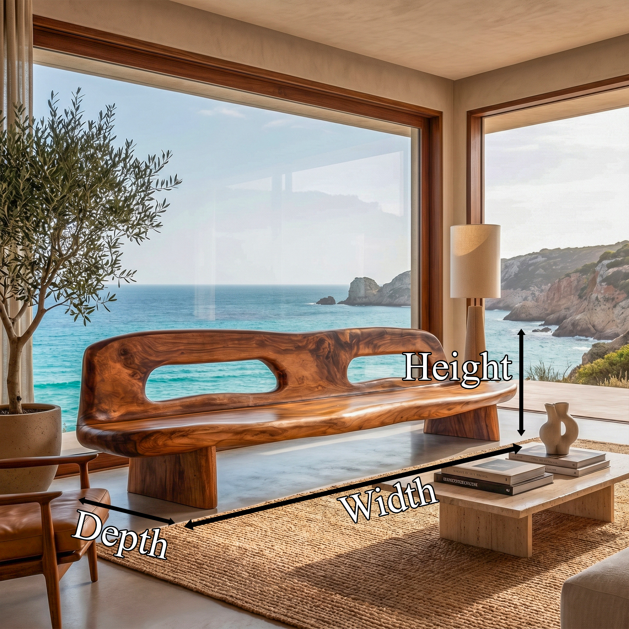 Coastal Organic Sofa Frame With Sculptural Solid Wood Design For Living Room SINLKISF019