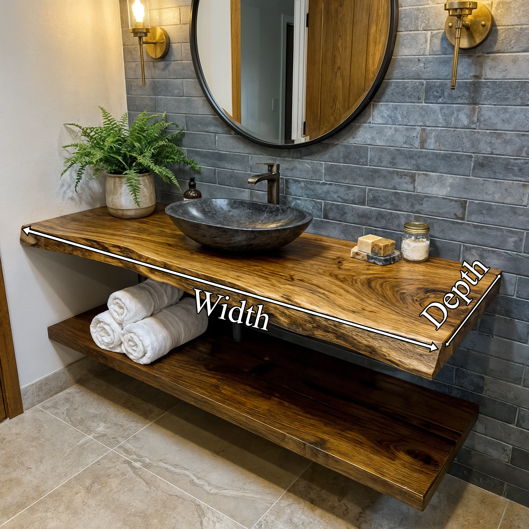 Mid Century Bathroom Vanity Shelf Curved Edge Wood Bathroom Look SINLKIBRV232