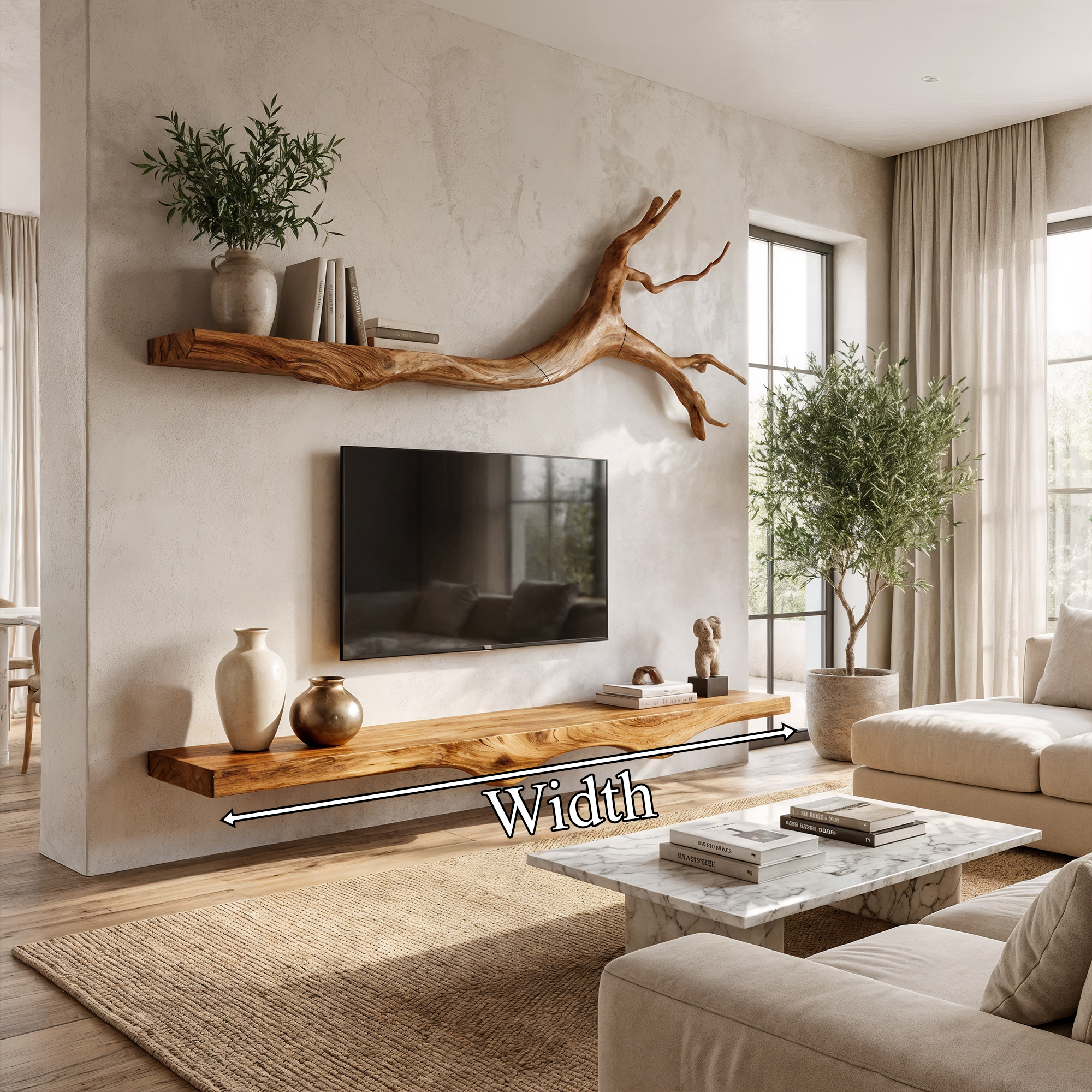 Set 2 Pieces Rustic Floating Wall TV Console Solid Wood Bedroom Living SINLKIFL189