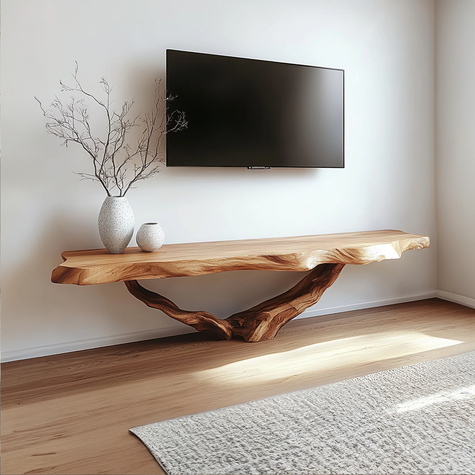 Live Edge Solid Wood TV Console Handmade Floating Media Shelf For Living Room SINLKICS314