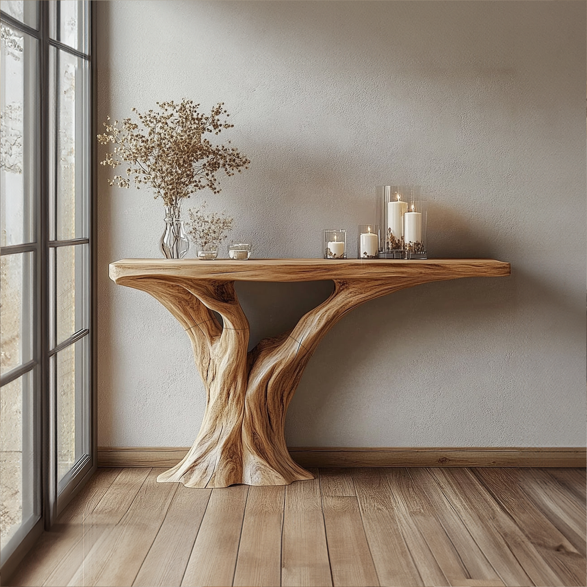 Live Edge Solid Wood Console Table Handmade Natural Style For Living Room SINLKICS351