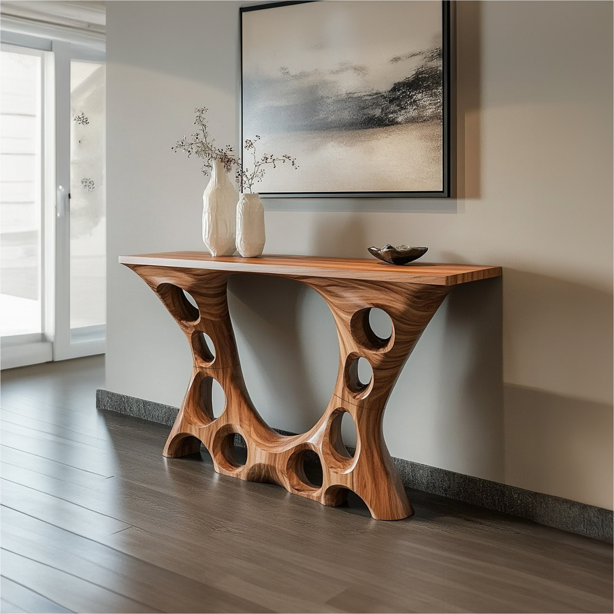 Rustic Console Table Organic Open Hole Design Grand Entryway SINLKICS366